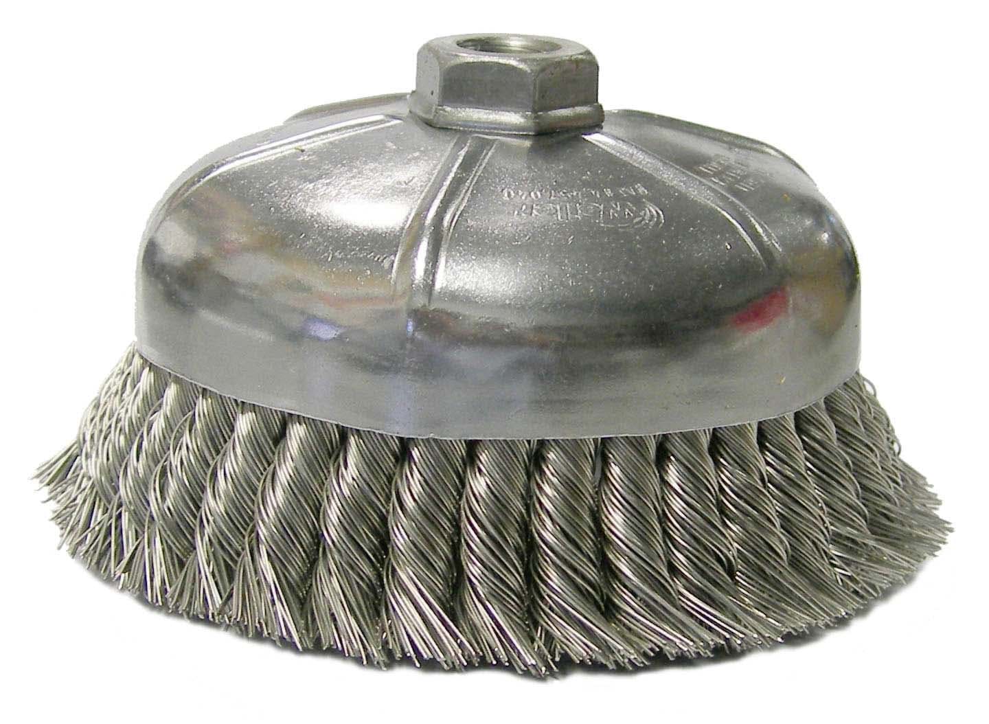 Picture of 6" Single Row Knot Wire Cup Brush, .014" Stainless Steel Fill, 5/8"-11 UNC Nut