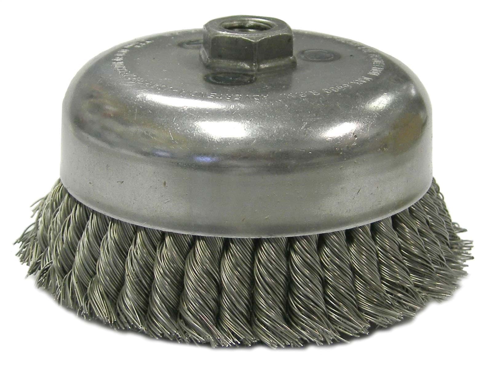 Picture of 6" Double Row Knot Wire Cup Brush, .014" Steel Fill, 5/8"-11 UNC Nut