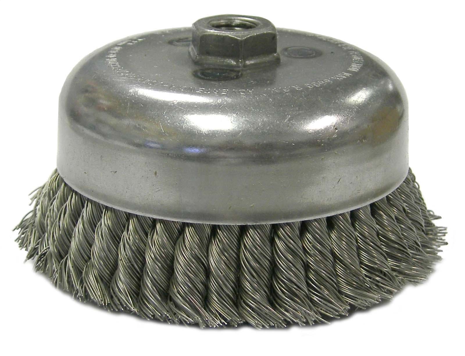 Picture of 6" Double Row Knot Wire Cup Brush, .023" Steel Fill, 5/8"-11 UNC Nut