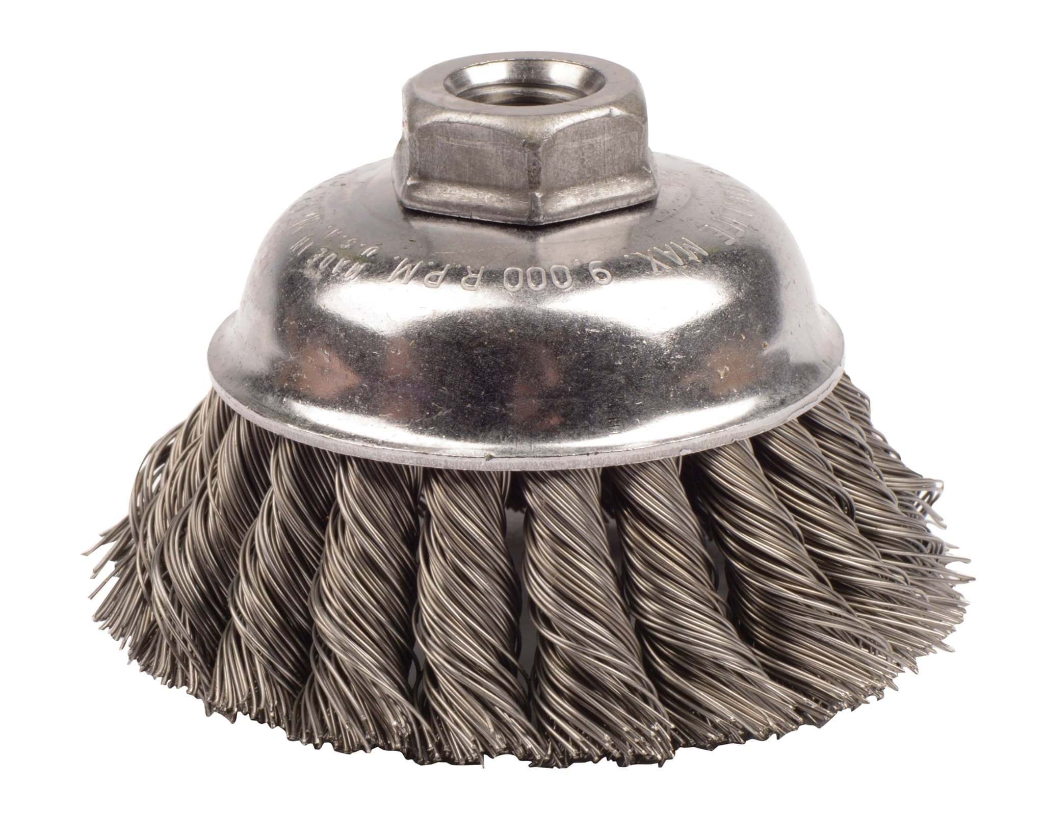 Picture of 3-1/2" Single Row Knot Wire Cup Brush, .020" Steel Fill, 5/8"-11 UNC Nut