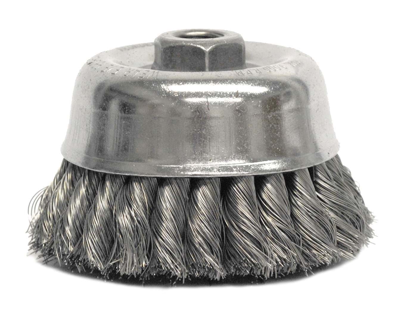 Picture of 4" Double Row Knot Wire Cup Brush, .014" Steel Fill, 5/8"-11 UNC Nut