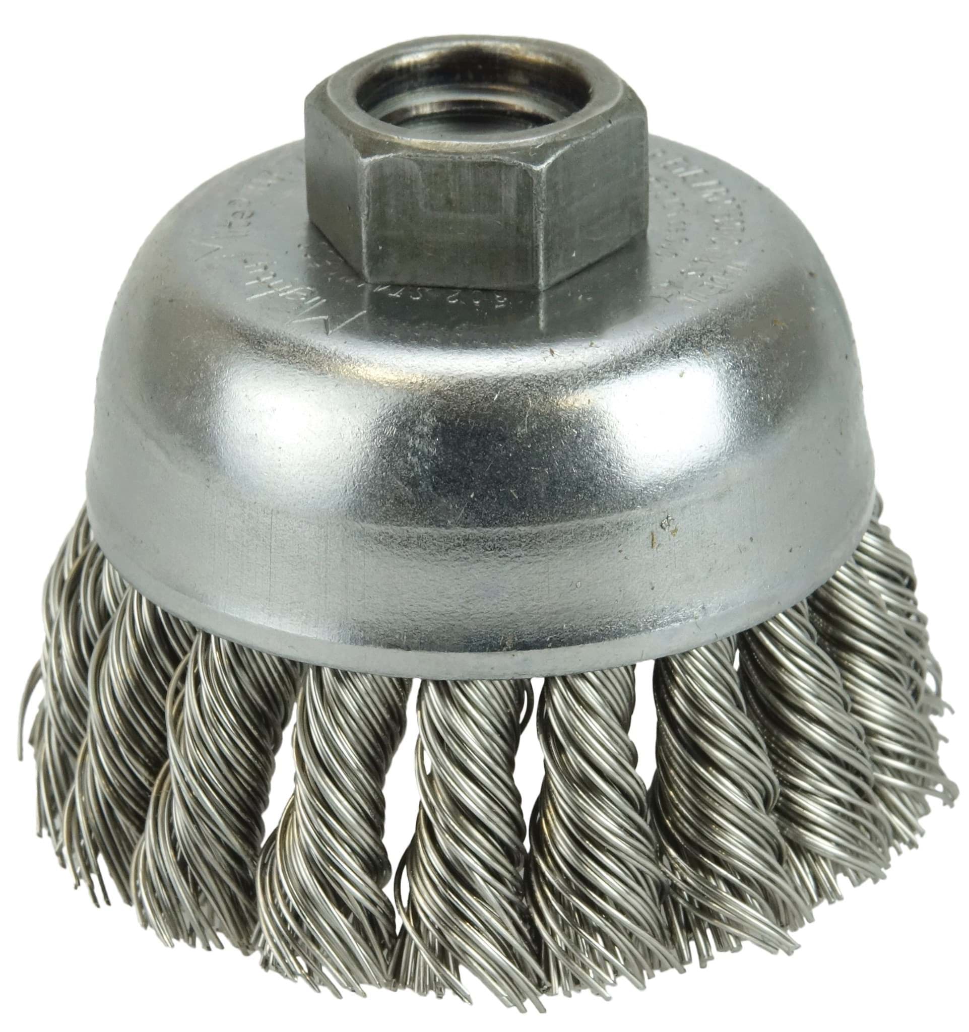 Picture of 2-3/4" Single Row Knot Wire Cup Brush, .014" Stainless Steel Fill, 5/8"-11 UNC Nut
