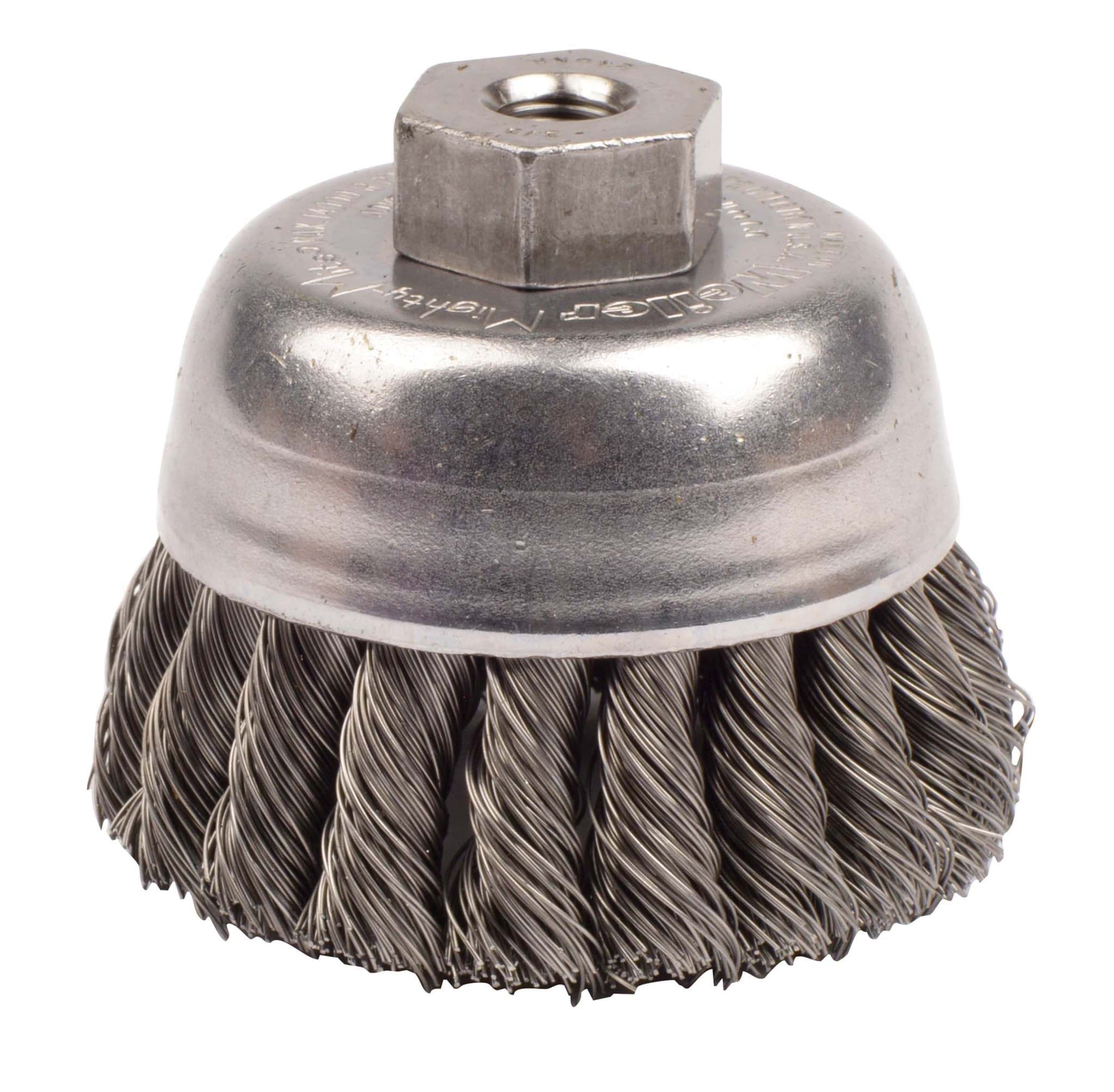 Picture of 2-3/4" Single Row Knot Wire Cup Brush, .014" Steel Fill, 3/8"-24 UNF Nut