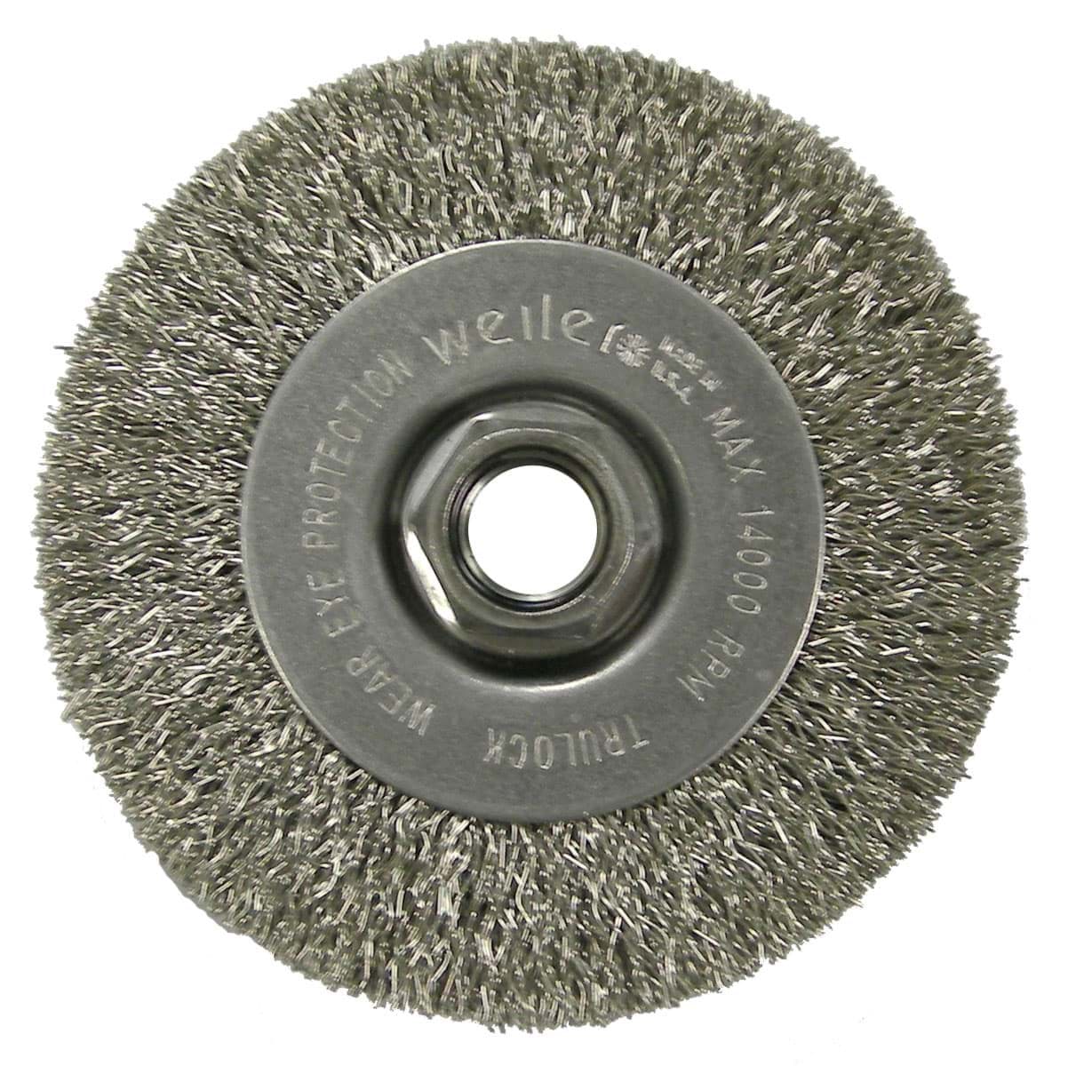 Picture of 4" Narrow Face Crimped Wire Wheel, .014" Steel Fill, 5/8"-11 UNC Nut