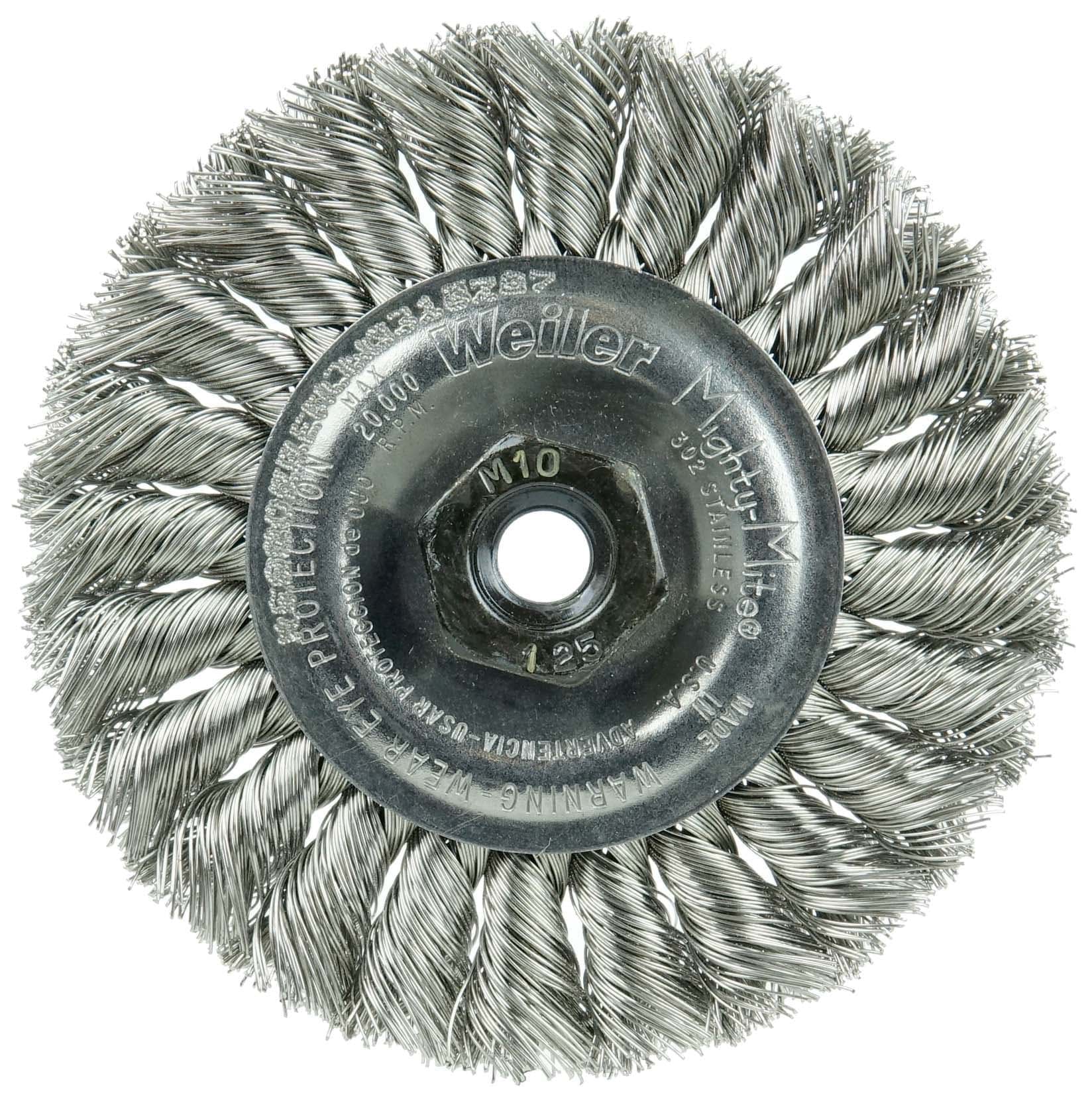Picture of Standard Twist Knot Wire Wheel 4", .014" Stainless Steel Fill, M10x1.25 Nut