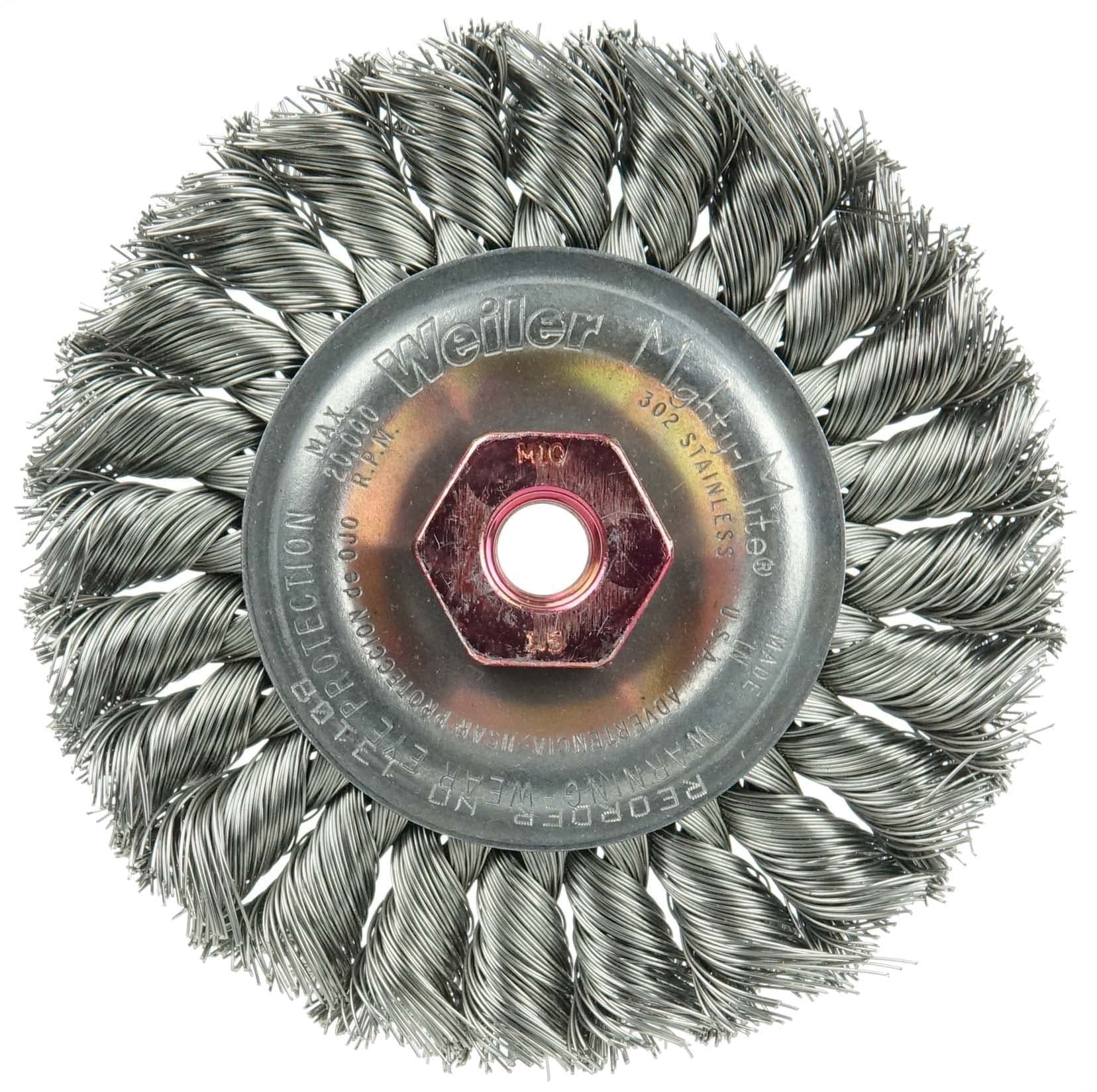 Picture of Standard Twist Knot Wire Wheel 4", .014" Stainless Steel Fill, M10x1.50 Nut
