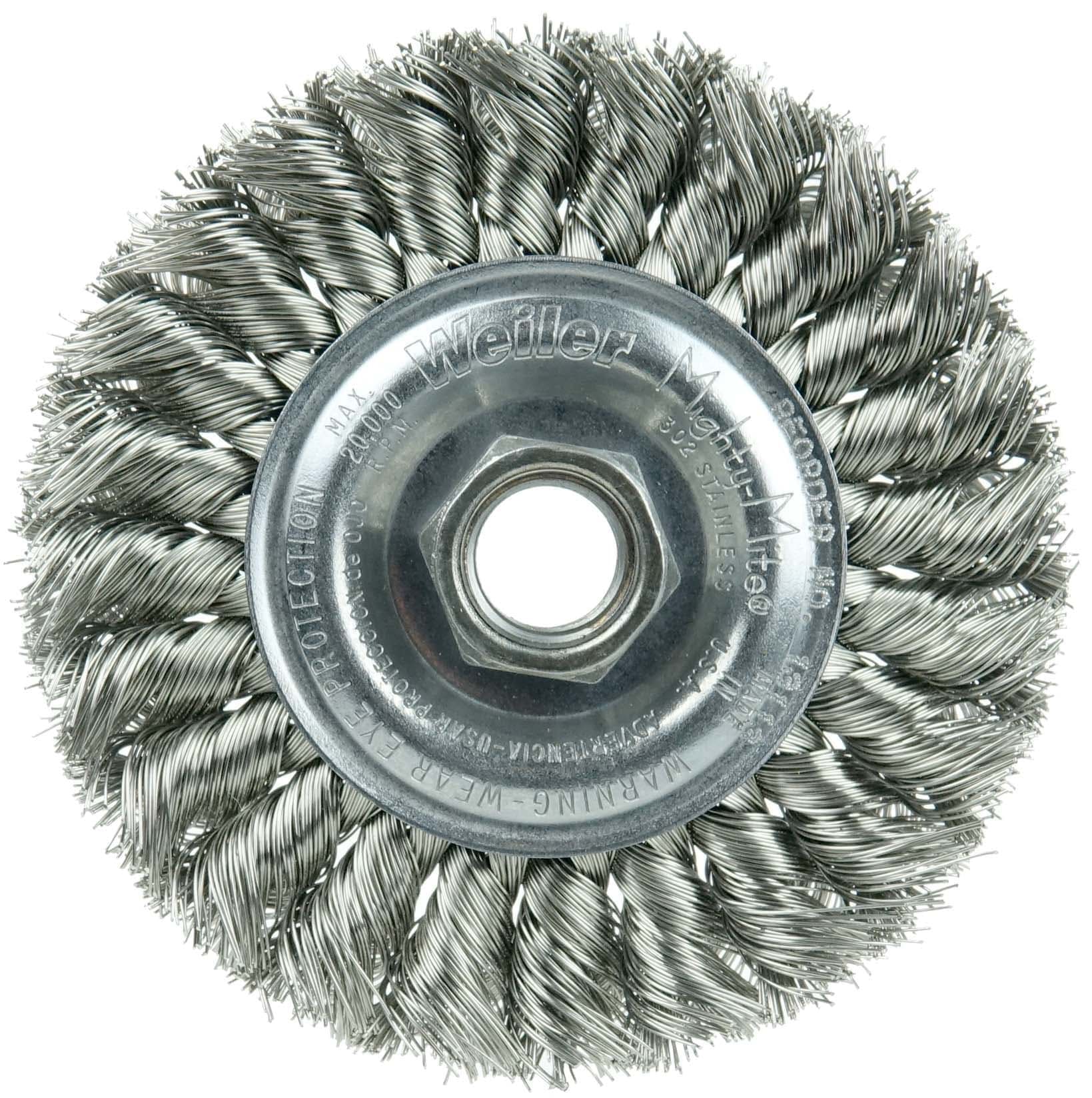 Picture of Standard Twist Knot Wire Wheel 4", .014" Stainless Steel Fill, 5/8"-11 UNC Nut