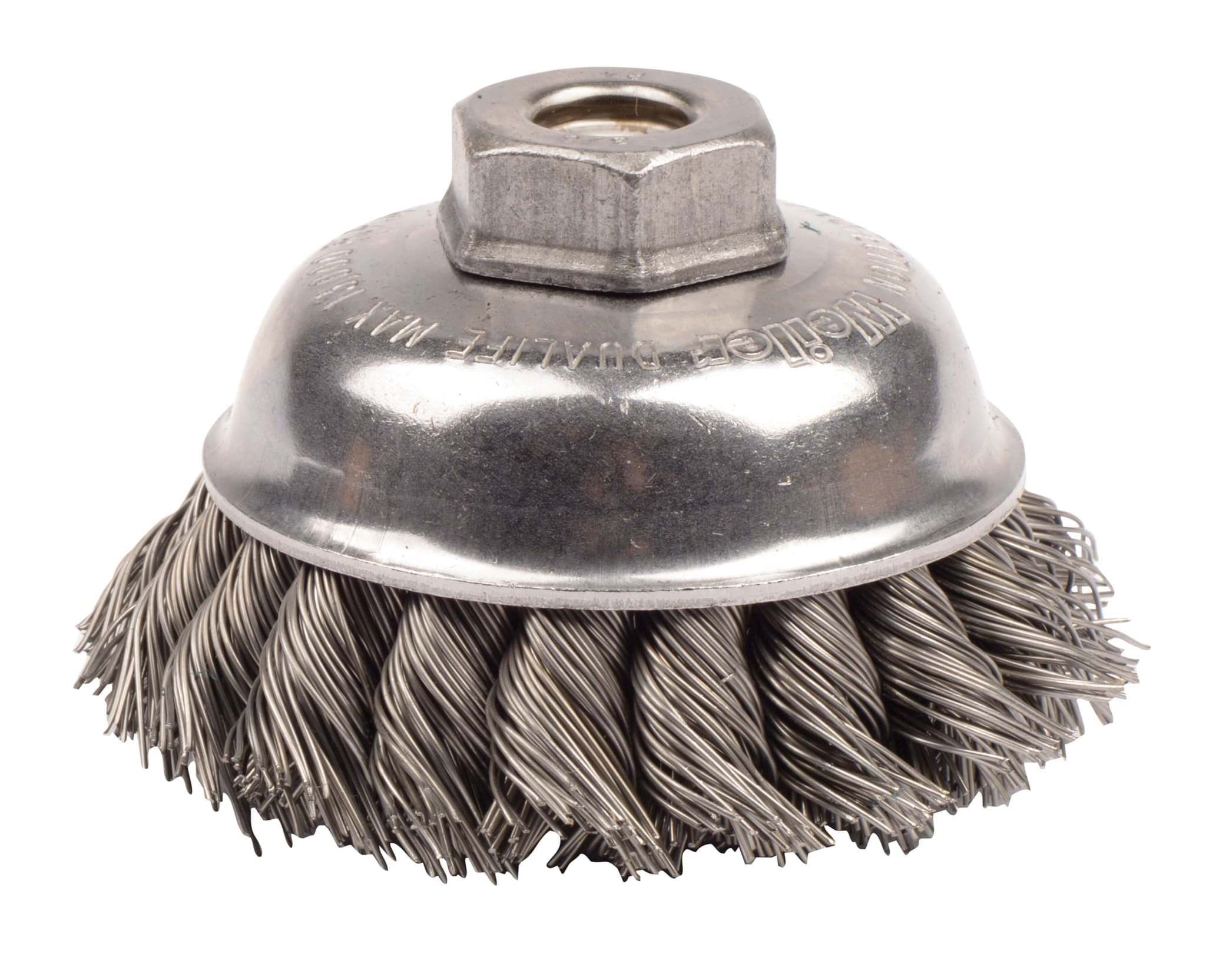 Picture of 3-1/2" Single Row Knot Wire Cup Brush, .023" Steel Fill, 3/8"-24 UNF Nut