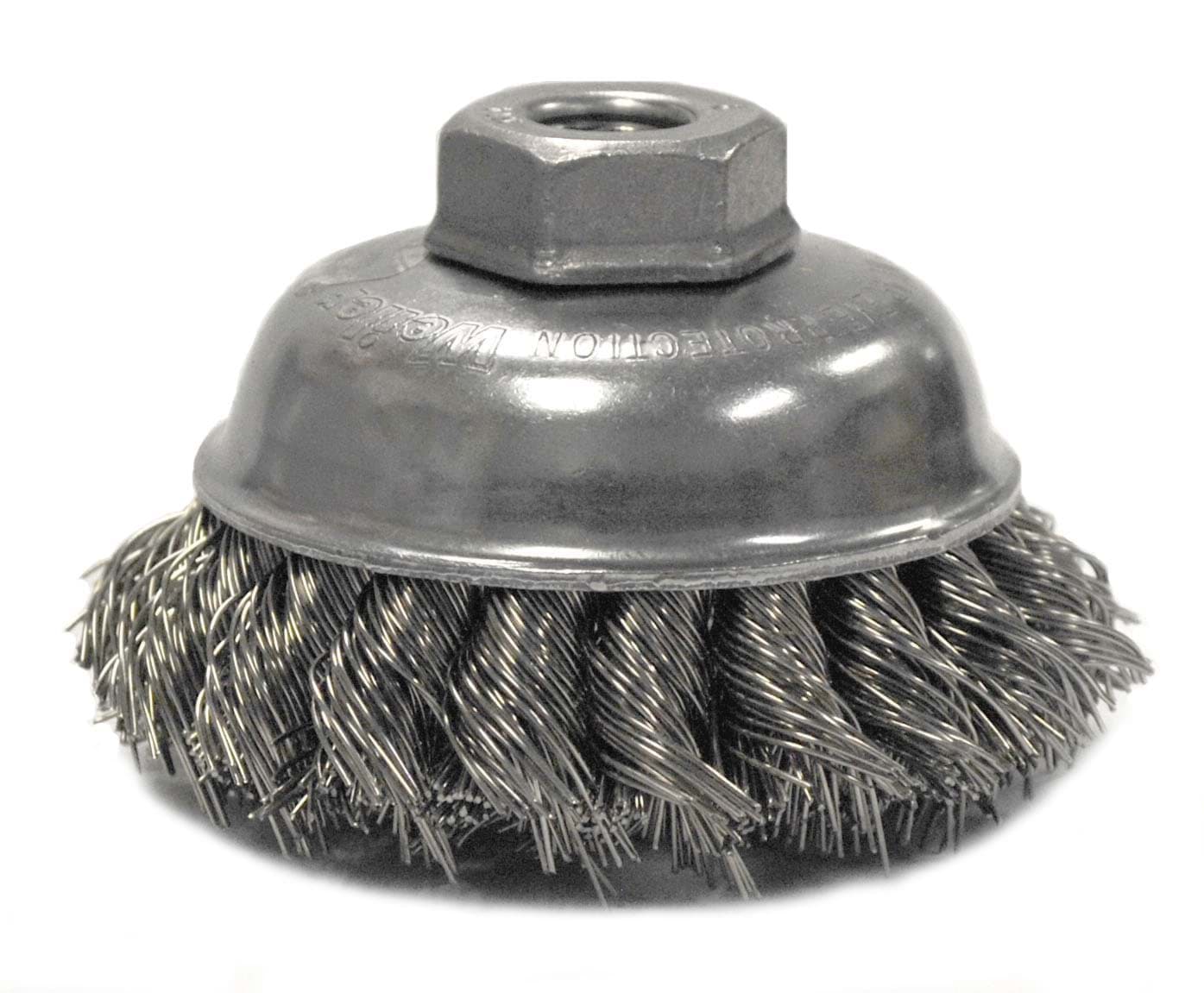 Picture of 3-1/2" Single Row Knot Wire Cup Brush, .023" Stainless Steel Fill, M14 x 2.0 Nut
