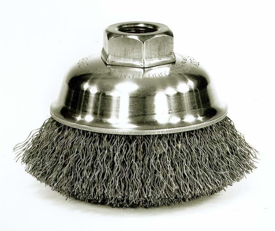 Picture of 3-1/2" Crimped Wire Cup Brush, .014" Steel Fill, 5/8"-11 UNC Nut