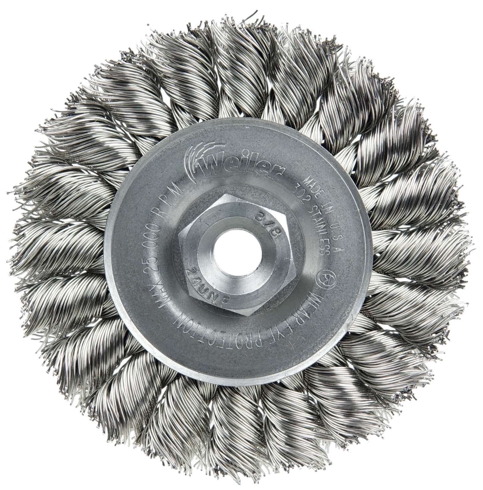 Picture of 3" Standard Twist Knot Wire Wheel, .014" Stainless Steel Fill, 3/8"-24 UNF Nut