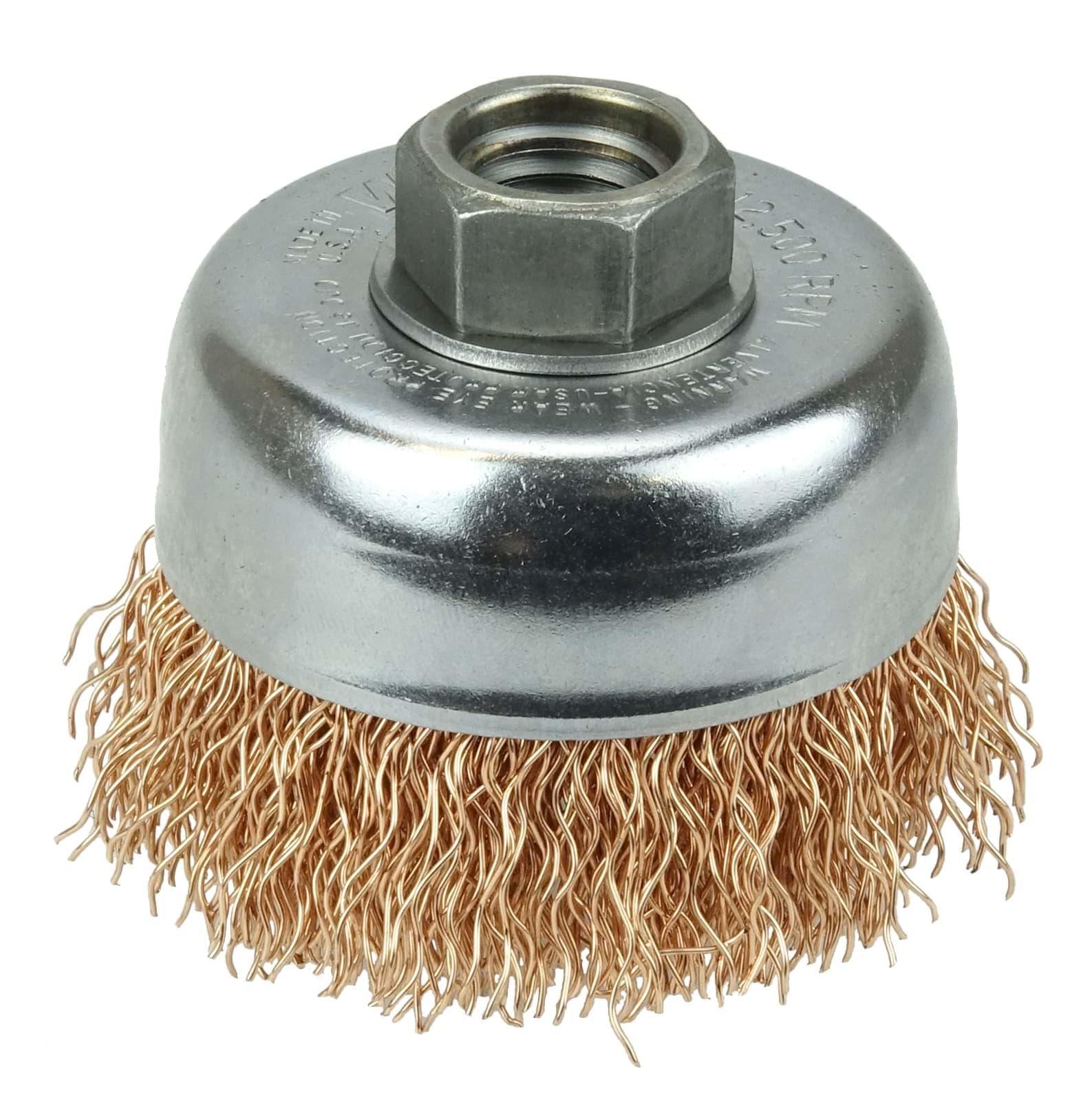 Picture of 3" Crimped Wire Cup Brush, .020" Bronze Fill, 5/8"-11 UNC Nut