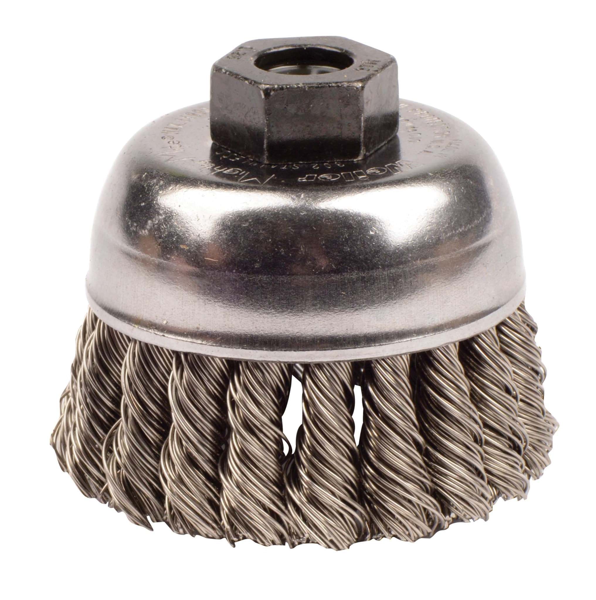Picture of 2-3/4" Single Row Knot Wire Cup Brush, .020" Stainless Steel Fill, M10x1.25 Nut