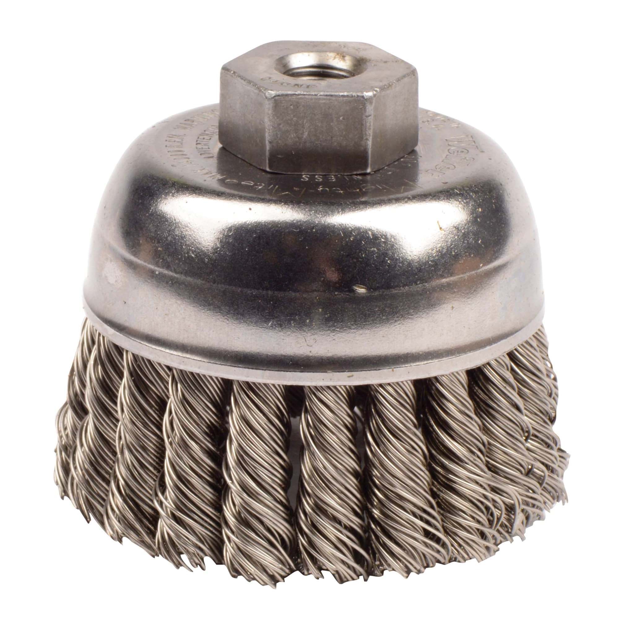 Picture of 2-3/4" Single Row Knot Wire Cup Brush, .020" Stainless Steel Fill, 3/8"-24 UNF Nut