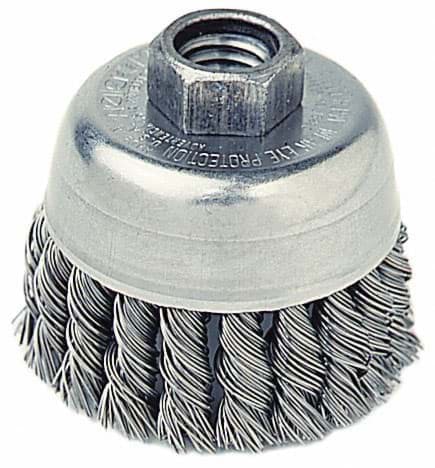 Picture of 2-3/4" Single Row Knot Wire Cup Brush, .020" Stainless Steel Fill, 1/2"-13 UNC Nut