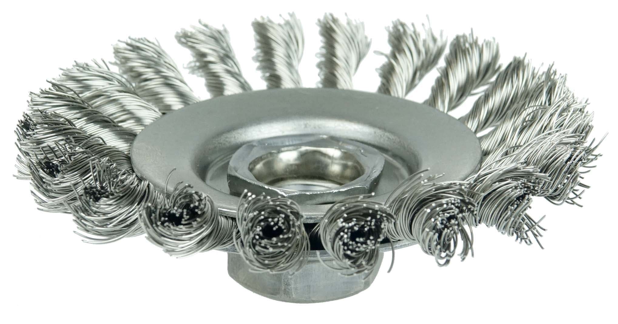Picture of Knot Wire Bevel Brush 4", .020" Stainless Steel Fill, 5/8"-11 UNC Nut
