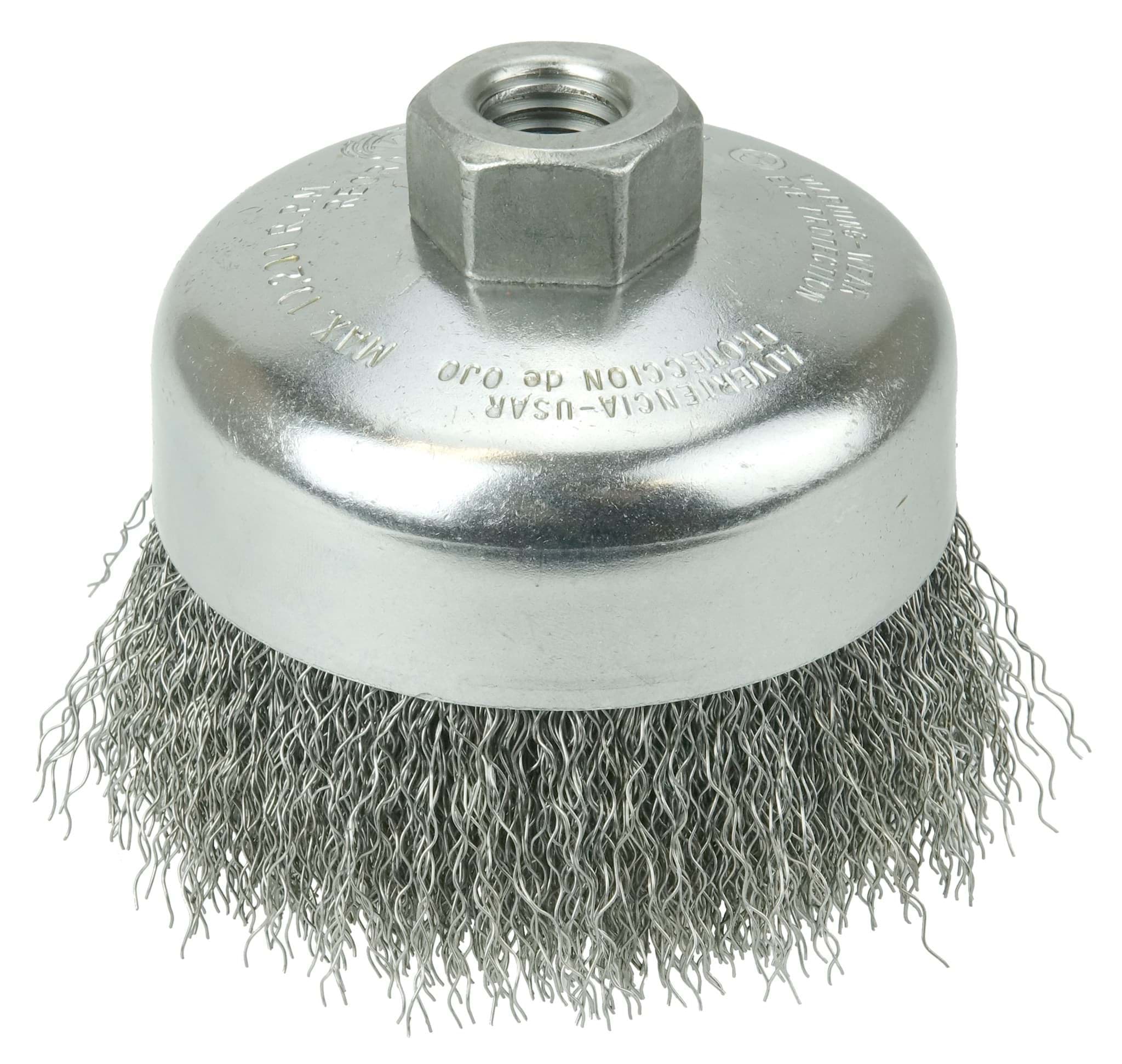 Picture of 4" Crimped Wire Cup Brush, .014" Steel Fill, 5/8"-11 UNC Nut