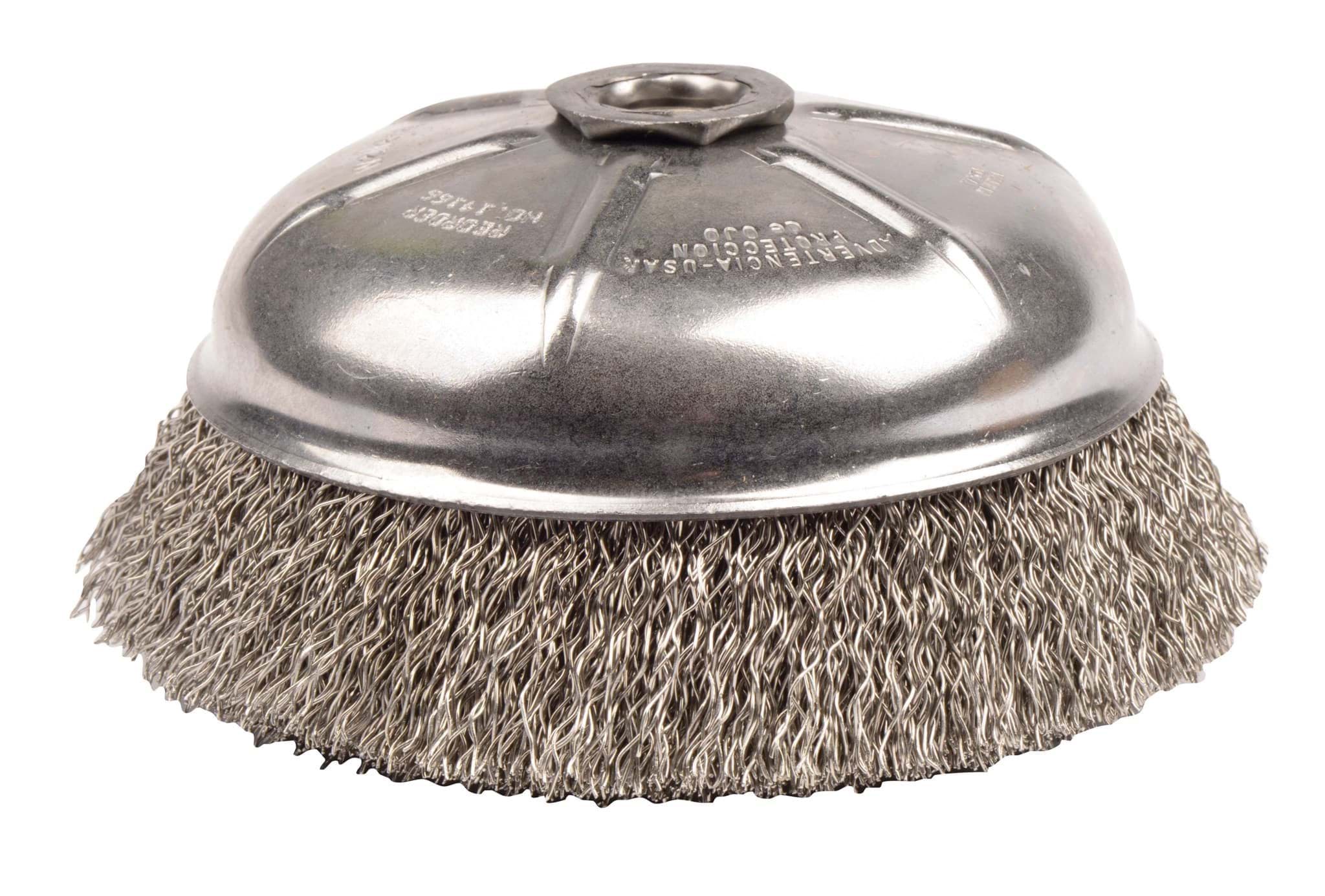 Picture of 6" Crimped Wire Cup Brush , .020" Stainless Steel Fill, 5/8"-11 UNC Nut