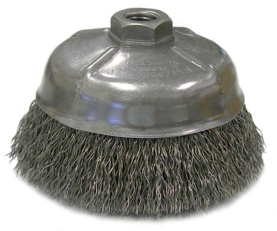 Picture of 5" Crimped Wire Cup Brush, .020" Steel Fill, 5/8"-11 UNC Nut