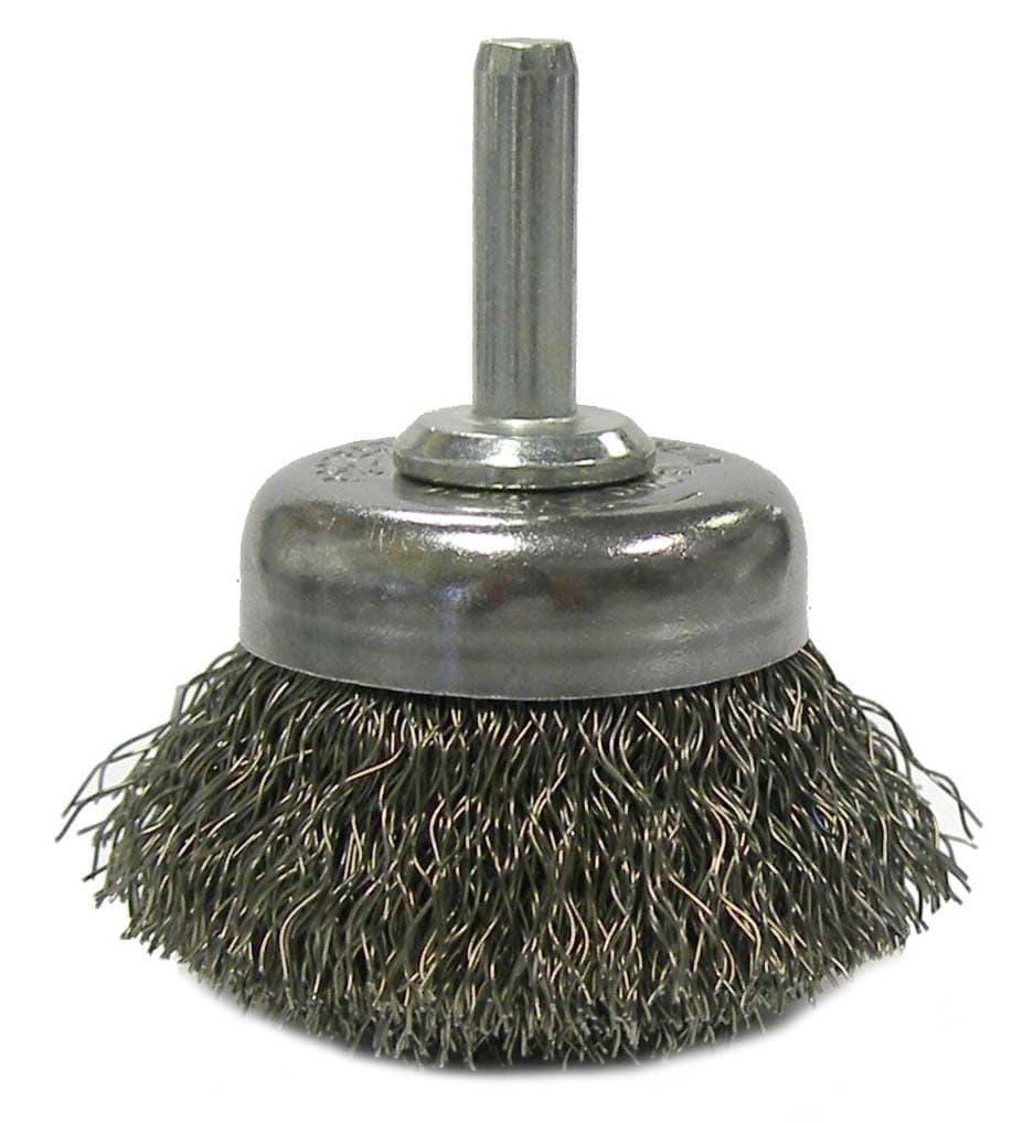 Picture of 1 3/4" Crimped Wire Utility Cup Brush .006" Steel Fill, 1/4" Stem