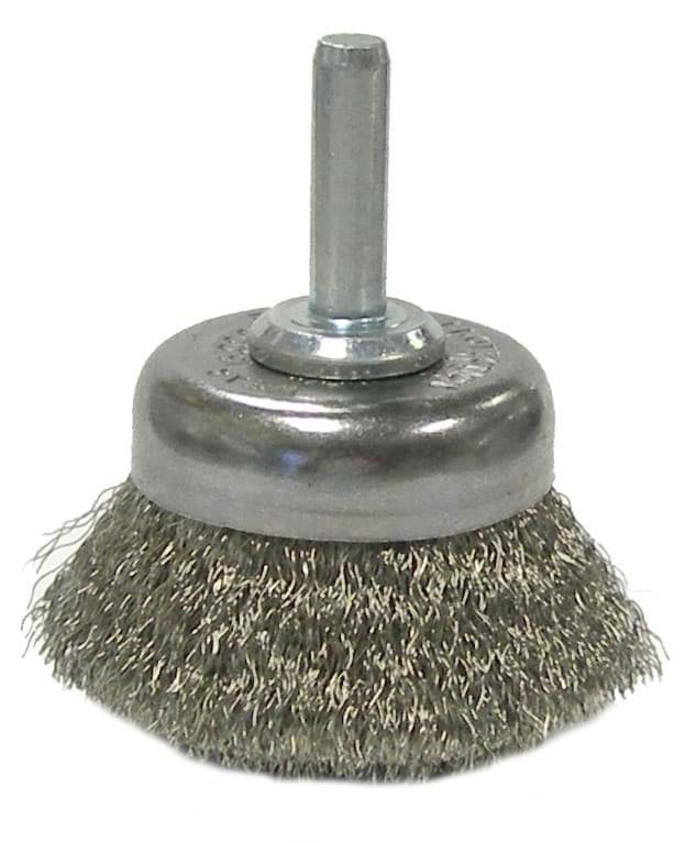 Picture of 1-3/4" Crimped Wire Utility Cup Brush, .006" Stainless Steel Fill, 1/4" Stem
