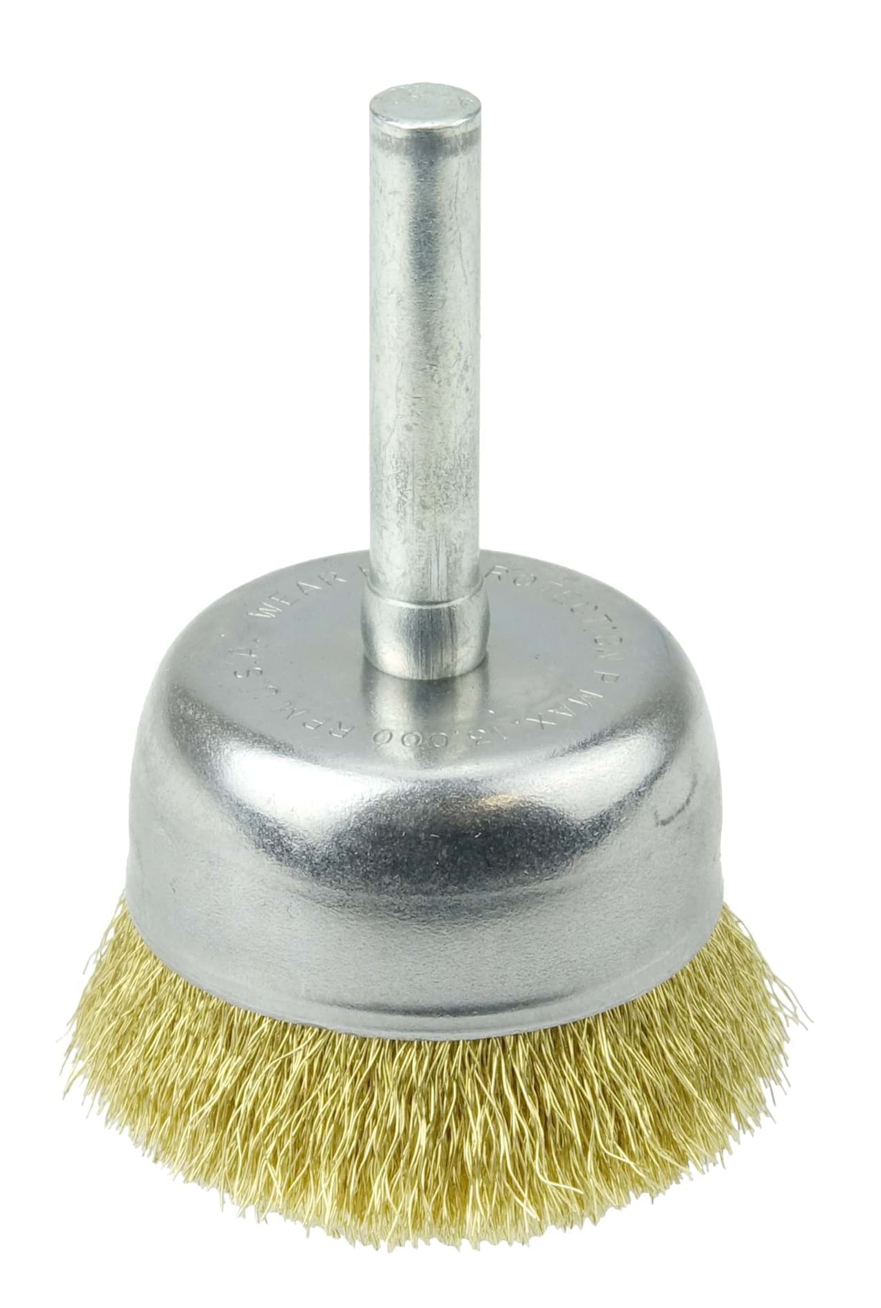 Picture of 1-3/4" Crimped Wire Utility Cup Brush, .006" Brass Fill, 1/4" Stem