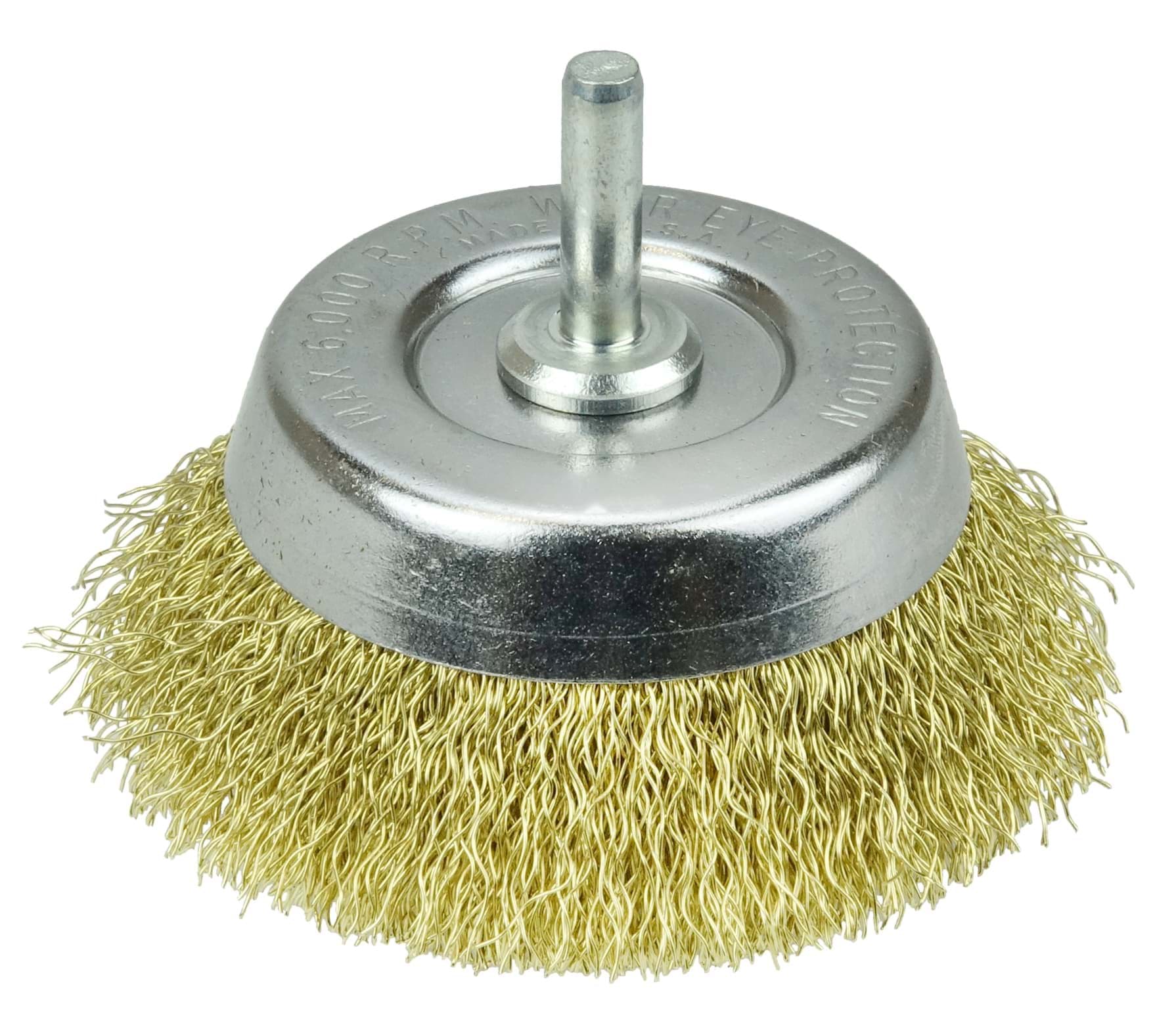 Picture of 2-3/4" Crimped Wire Utility Cup Brush, .0118" Brass Fill, 1/4" Stem