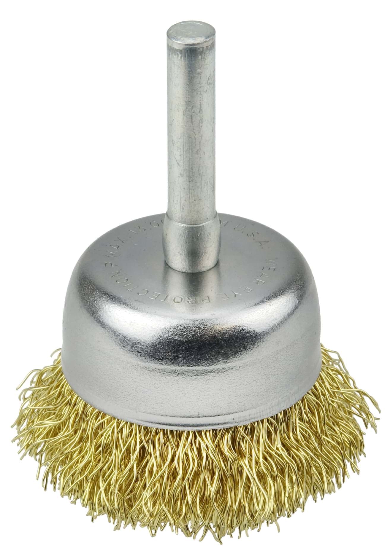 Picture of 1-3/4" Crimped Wire Utility Cup Brush, .0118" Brass Fill, 1/4" Stem