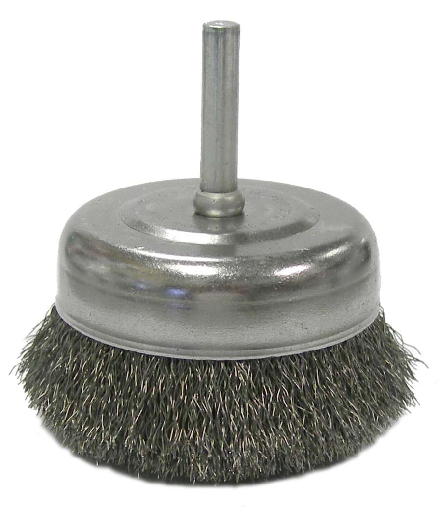 Picture of 2-1/2" Crimped Wire Utility Cup Brush, .008" Steel Fill, 1/4" Stem