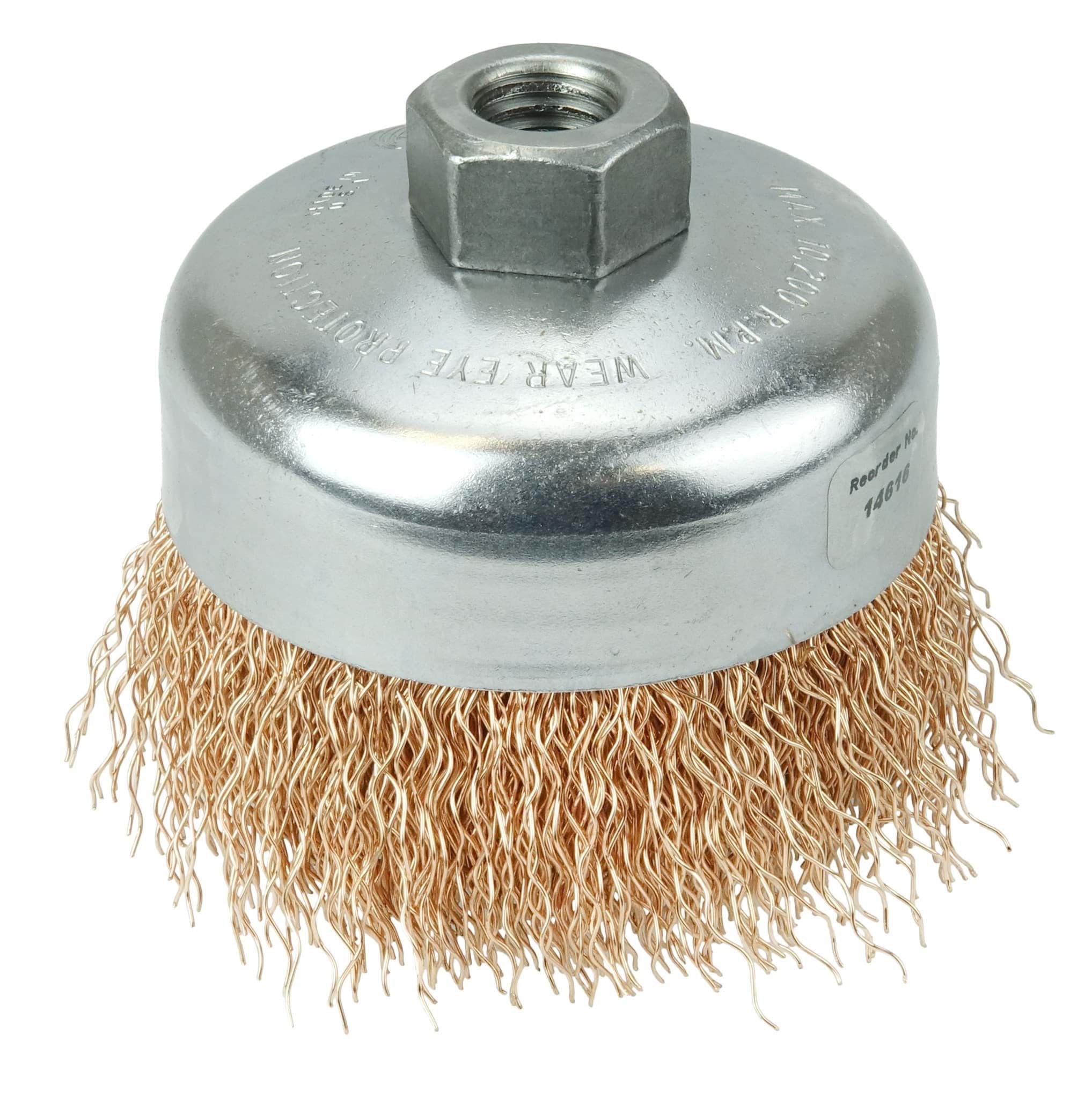 Picture of 4" Crimped Wire Cup Brush, .020" Bronze Fill, 5/8"-11 UNC Nut