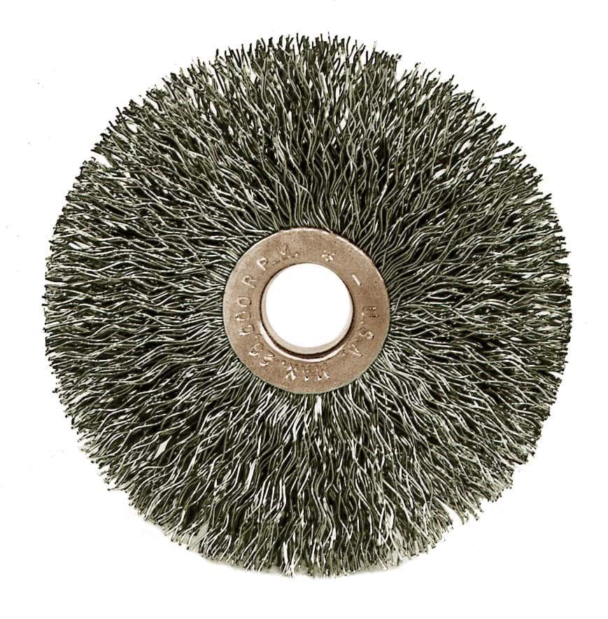 Picture of 3" Small Diameter Crimped Wire Wheel, .0118" Steel Fill, 1/2"-3/8" Arbor Hole