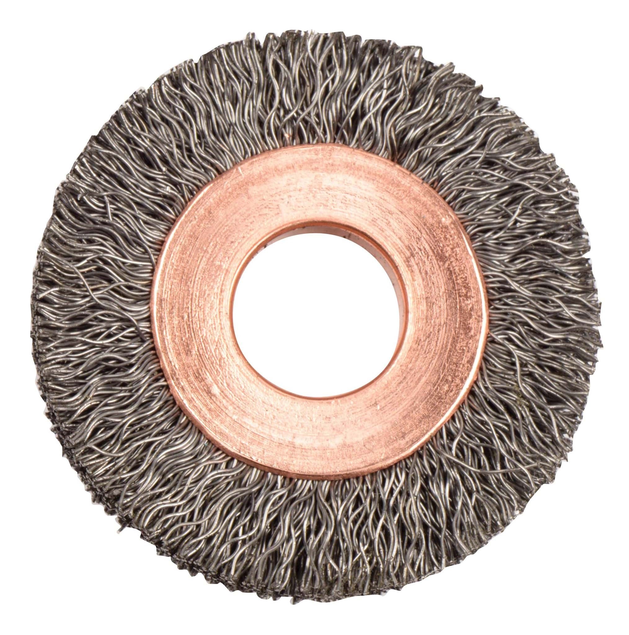 Picture of 1-1/4" Small Diameter Crimped Wire Wheel, .008" Steel Fill, 3/8" Arbor Hole