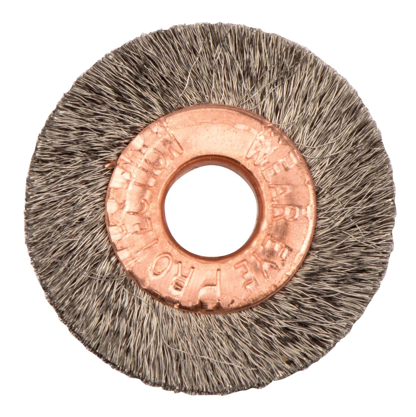 Picture of 1" Small Diameter Crimped Wire Wheel, .005" Stainless Steel Fill, 1/4" Arbor Hole