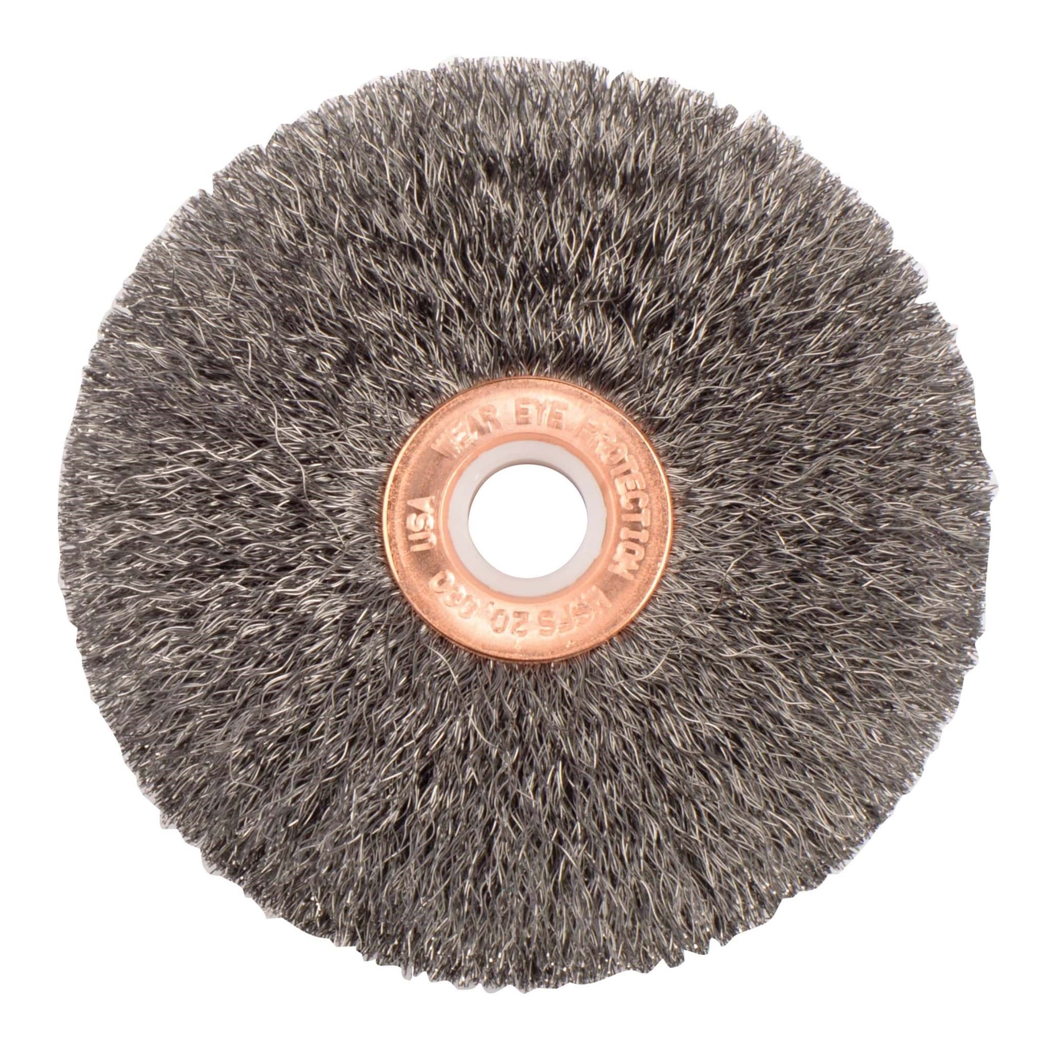 Picture of 3" Small Diameter Crimped Wire Wheel, .008" Stainless Steel Fill, 1/2" Arbor Hole