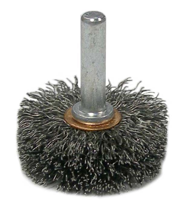 Picture of 1-1/2" Wide Face Stem-Mounted Crimped Wire Wheel, .0118" Steel Fill, 1/4" Stem