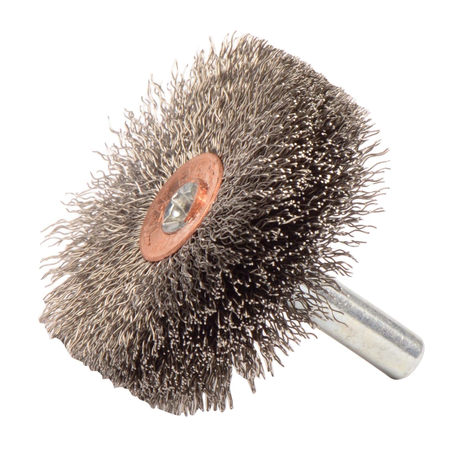 Picture of 1-3/4" Wide Face Stem-Mounted Crimped Wire Wheel, .008" Stainless Steel Fill, 1/4" Stem