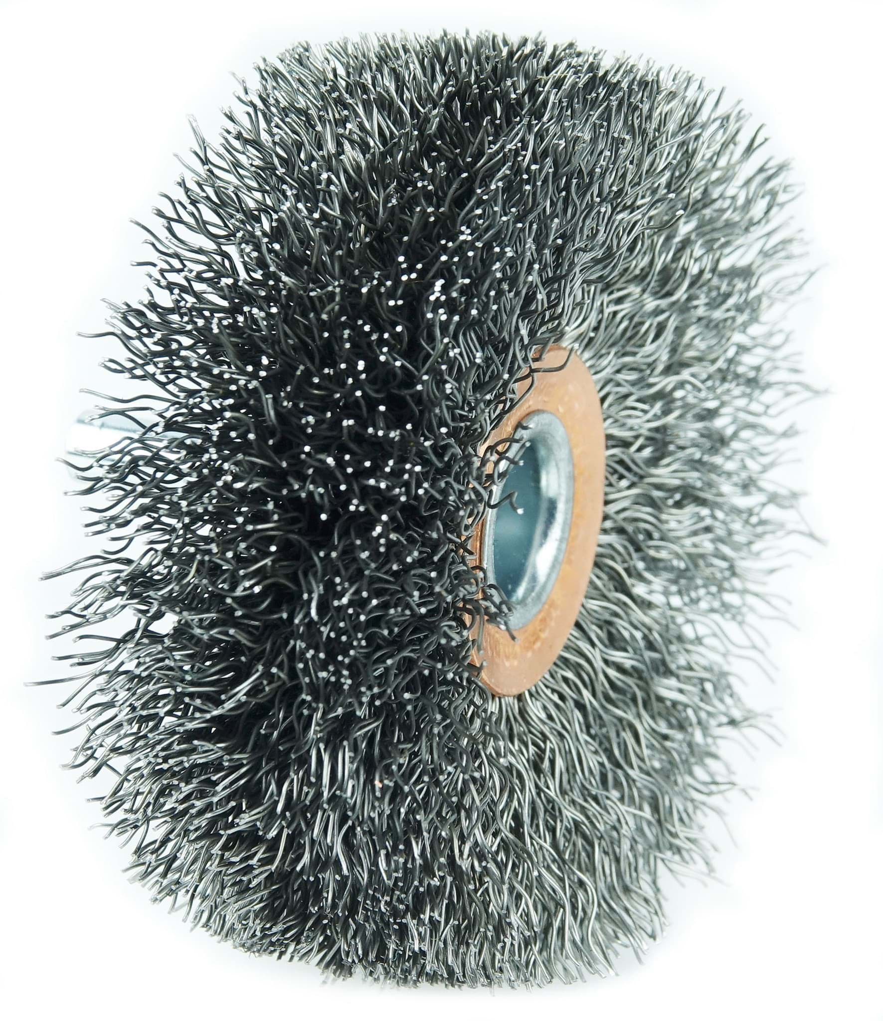 Picture of 3" Wide Face Stem-Mounted Crimped Wire Wheel, .014" Steel Fill, 1/4" Stem