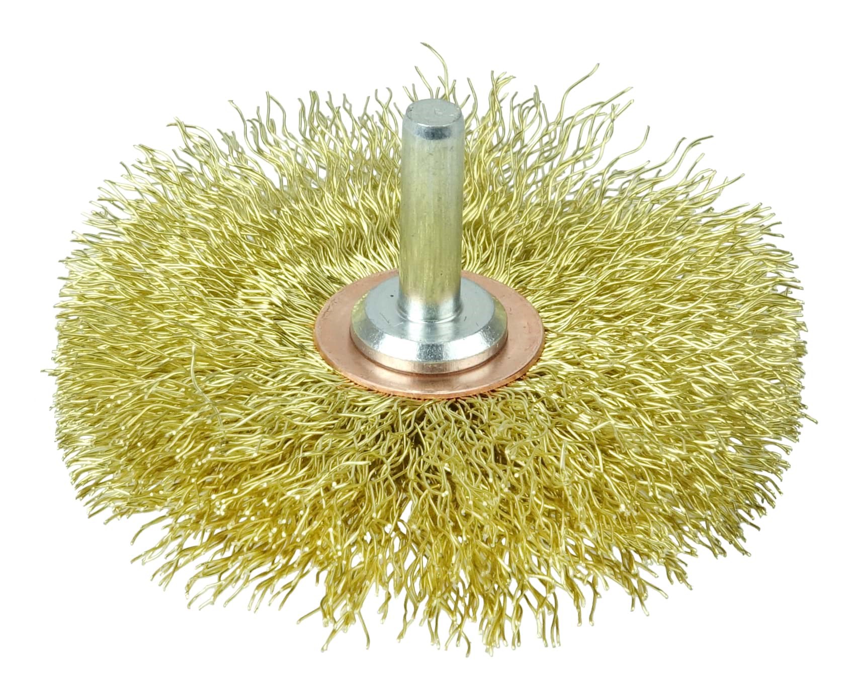 Picture of 3" Narrow Face Stem-Mounted Crimped Wire Wheel, .0118" Brass Fill, 1/4" Stem