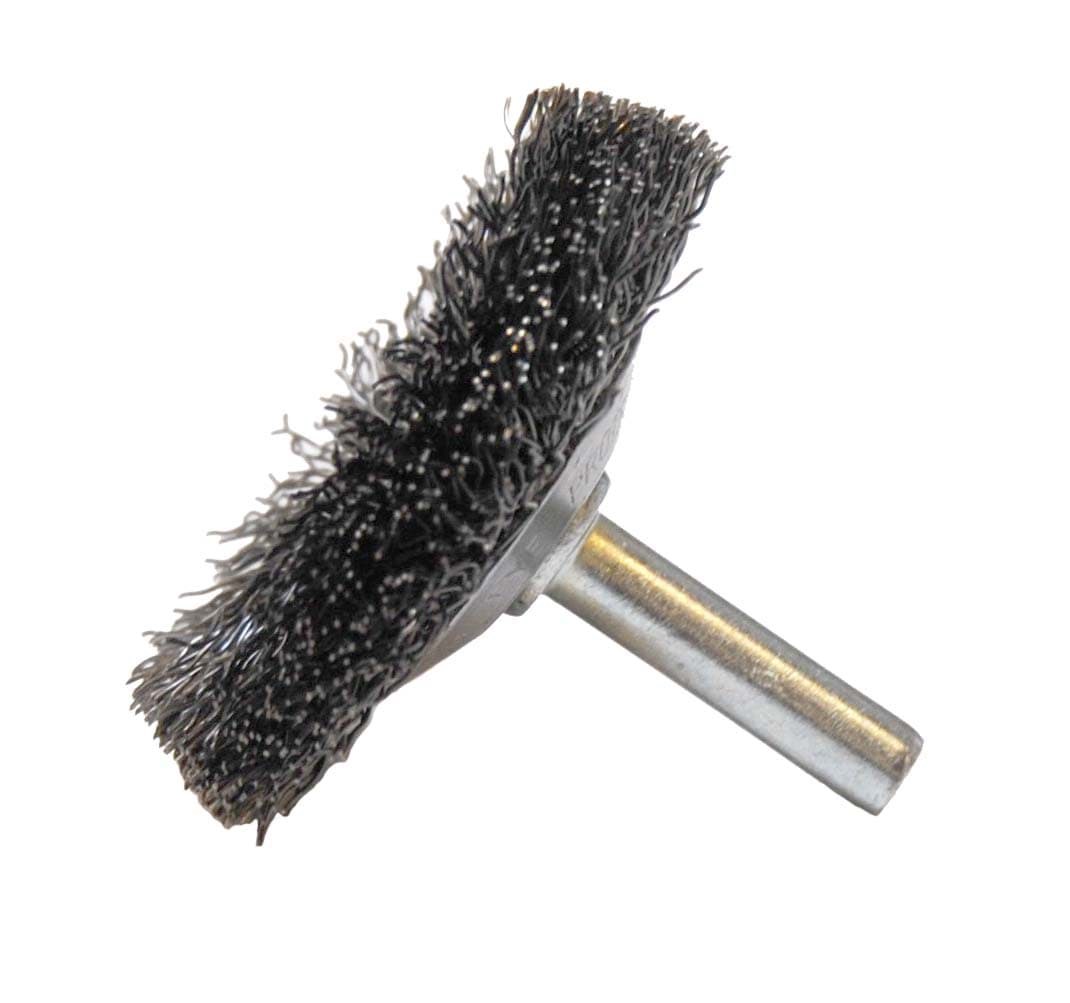 Picture of 2" Stem-Mounted Concave Crimped Wire Wheel, .014" Steel Fill, 1/4" Stem