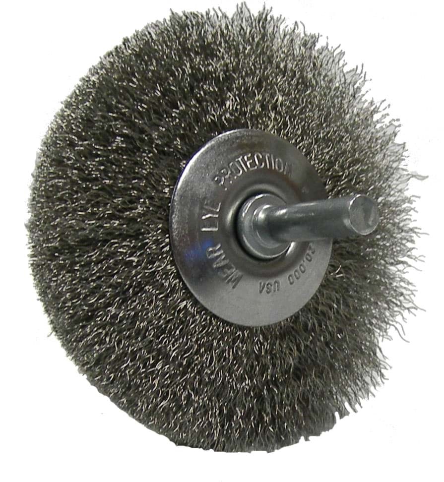 Picture of 3" Stem-Mounted Concave Crimped Wire Wheel, .014" Stainless Steel Fill, 1/4" Stem