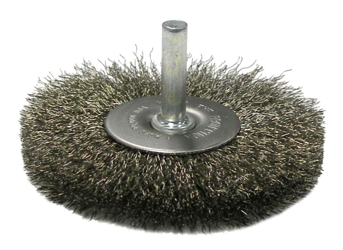 Picture of 2-1/2" Stem-Mounted Crimped Wire Radial Wheel, .014" Stainless Steel Fill, 1/4" Stem