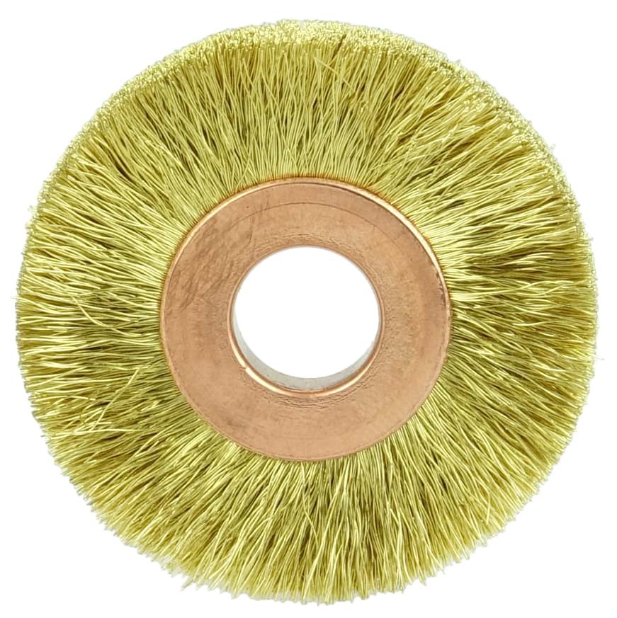 Picture of 1-1/2" Small Diameter Crimped Wire Wheel, .005" Brass Fill, 3/8" Arbor Hole