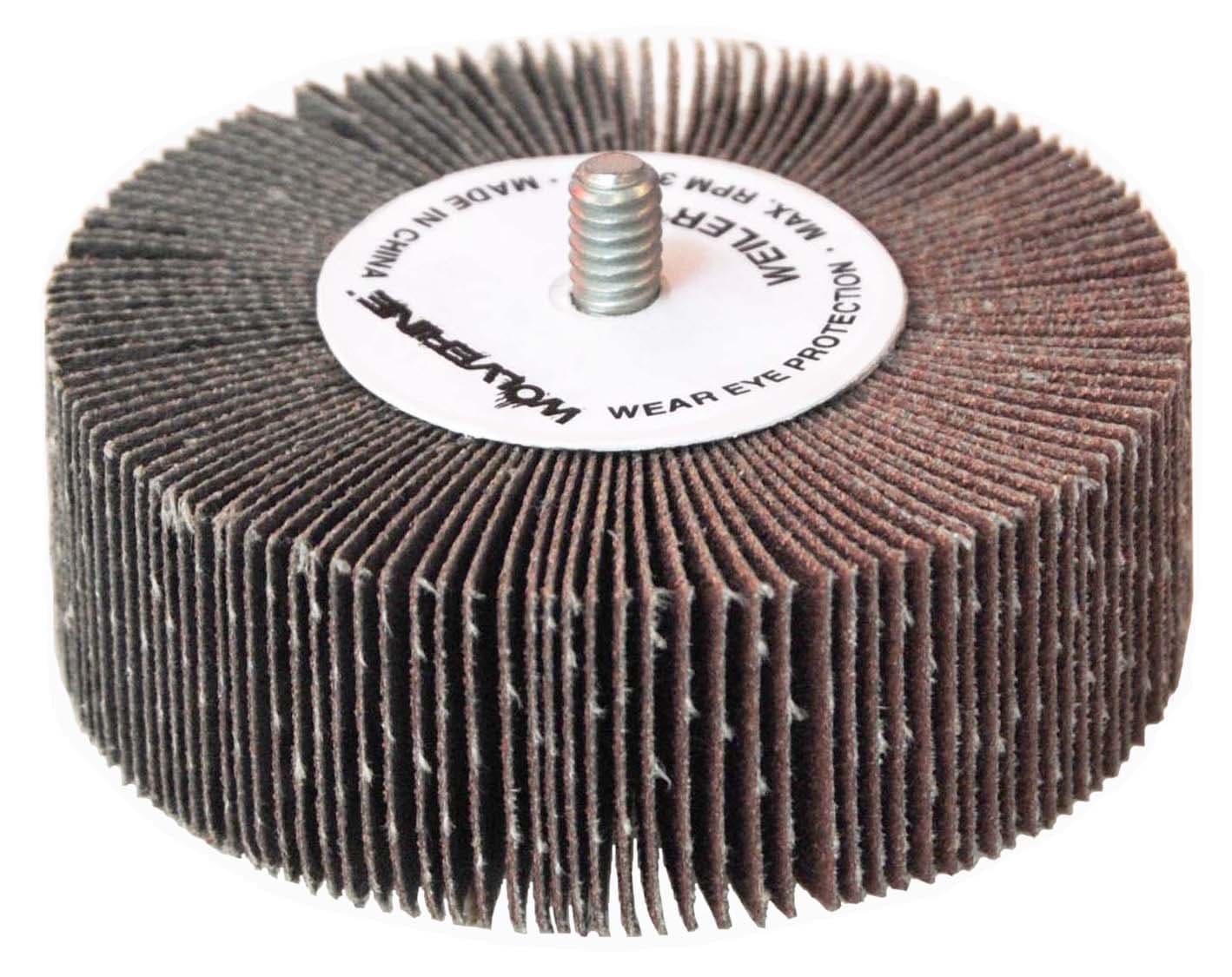 Picture of 3" x 1" x 80AO Wolverine Coated Abrasive Flap Wheel, 1/4-20 Threaded Stem