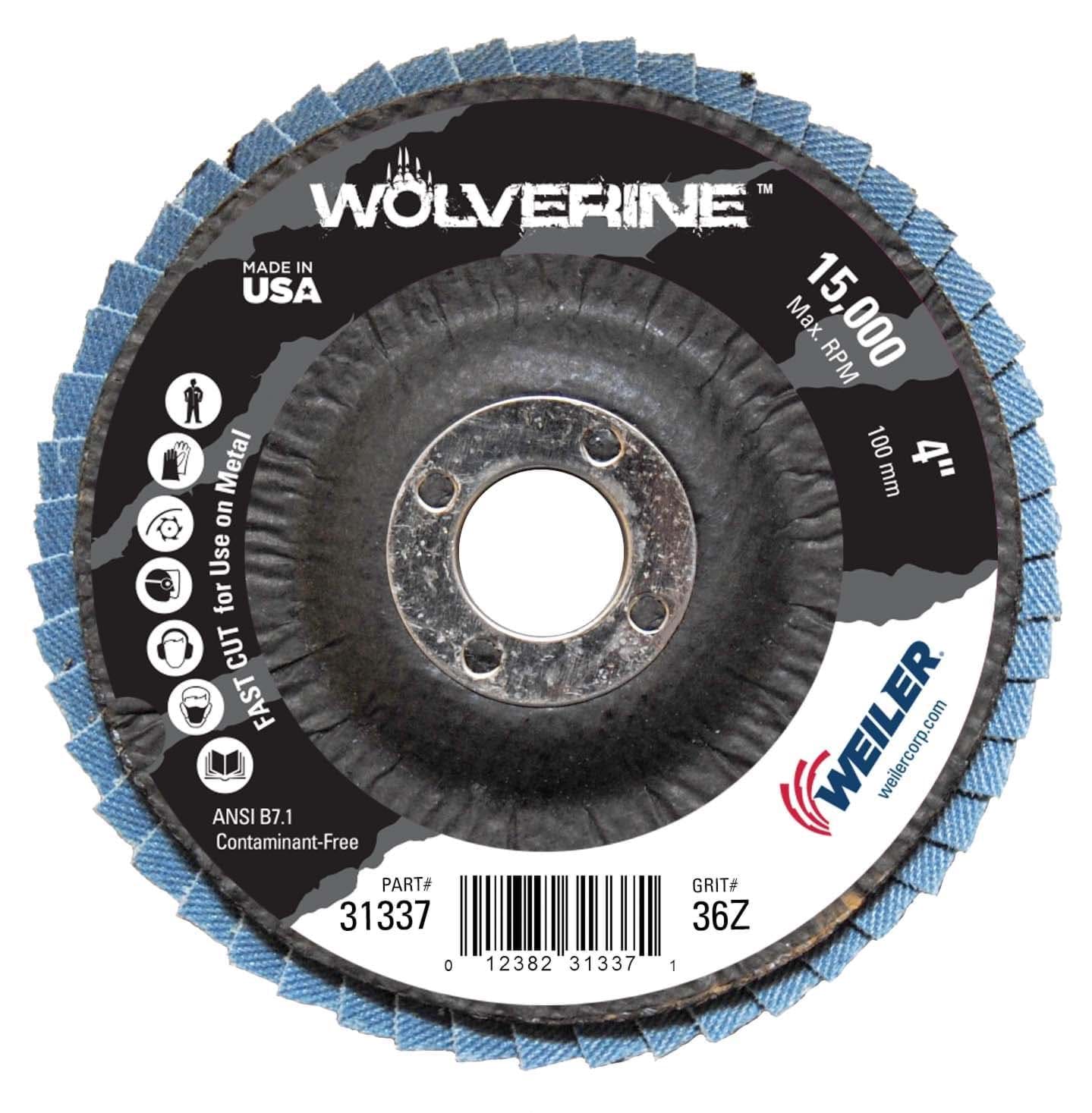 Picture of 4" Wolverine Abrasive Flap Disc, Conical (TY29), Phenolic Backing, 36Z, 5/8" Arbor Hole