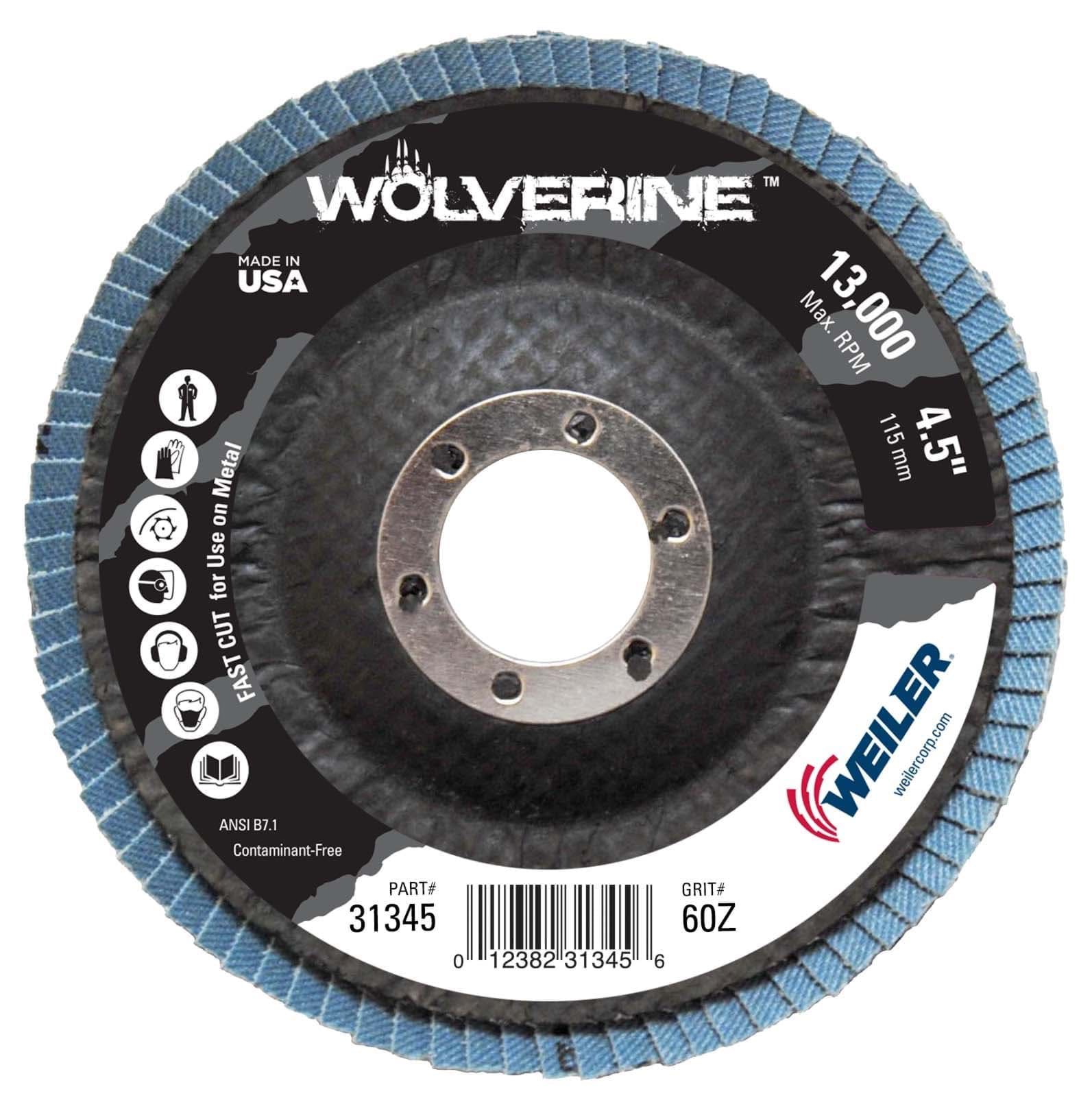 Picture of 4-1/2" Wolverine Abrasive Flap Disc, Conical (TY29), Phenolic Backing, 60Z, 7/8" Arbor Hole