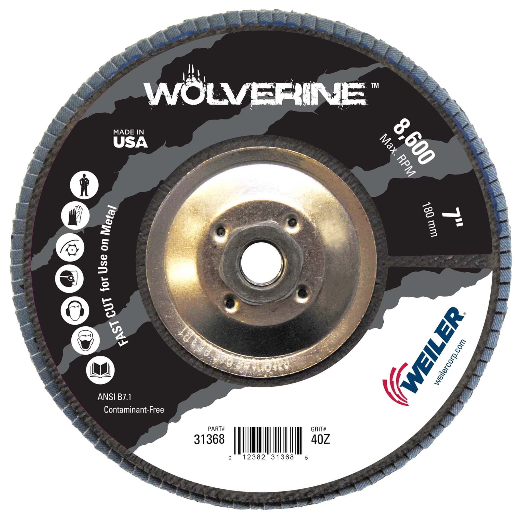 Picture of 7" Wolverine Abrasive Flap Disc, Conical (TY29), Phenolic Backing, 40Z, 5/8"-11 UNC Nut