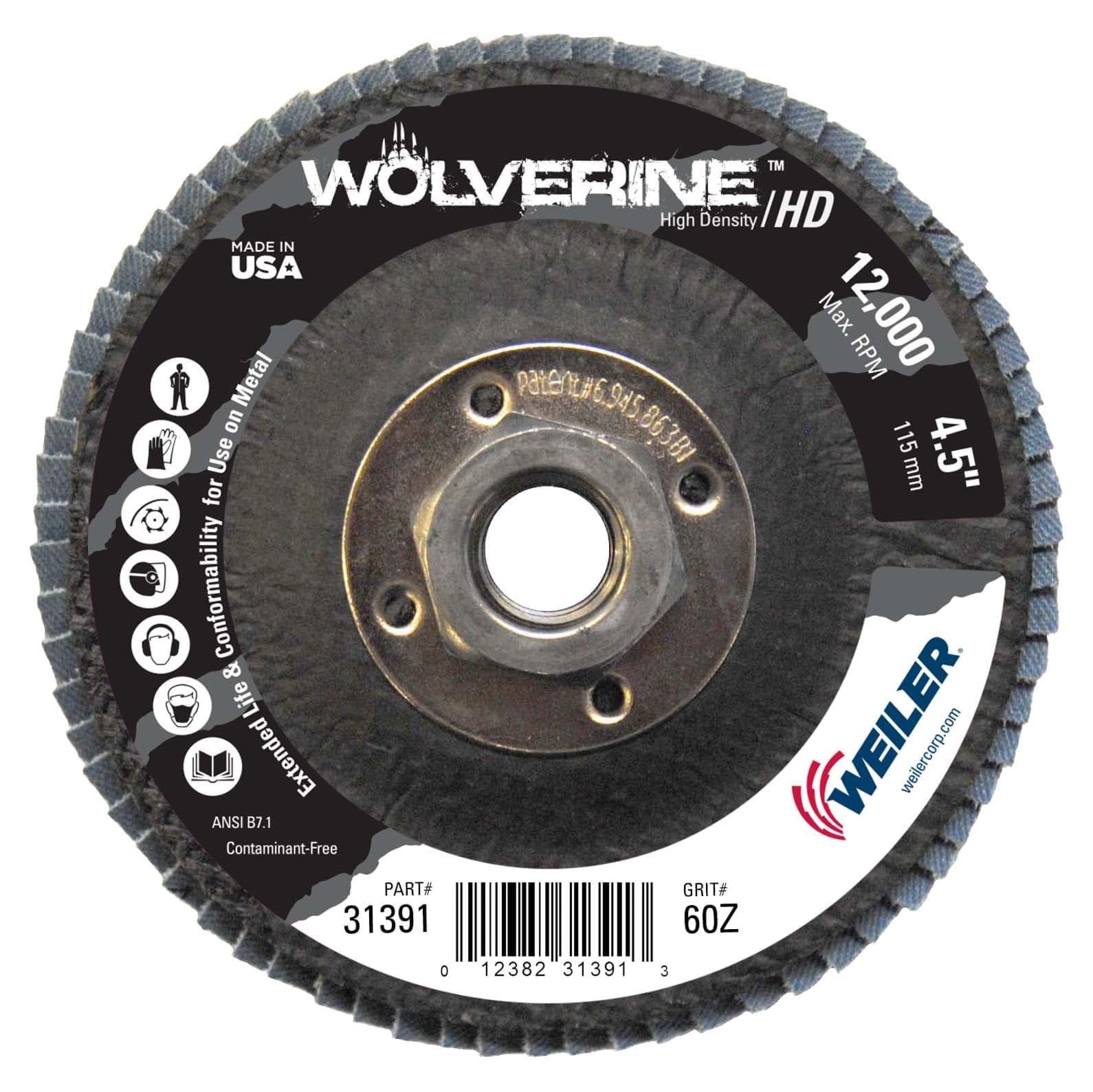 Picture of 4-1/2" Wolverine High Density Flap Disc, Flat (TY27), Phenolic Backing, 60Z, 5/8"-11  UNC Nut