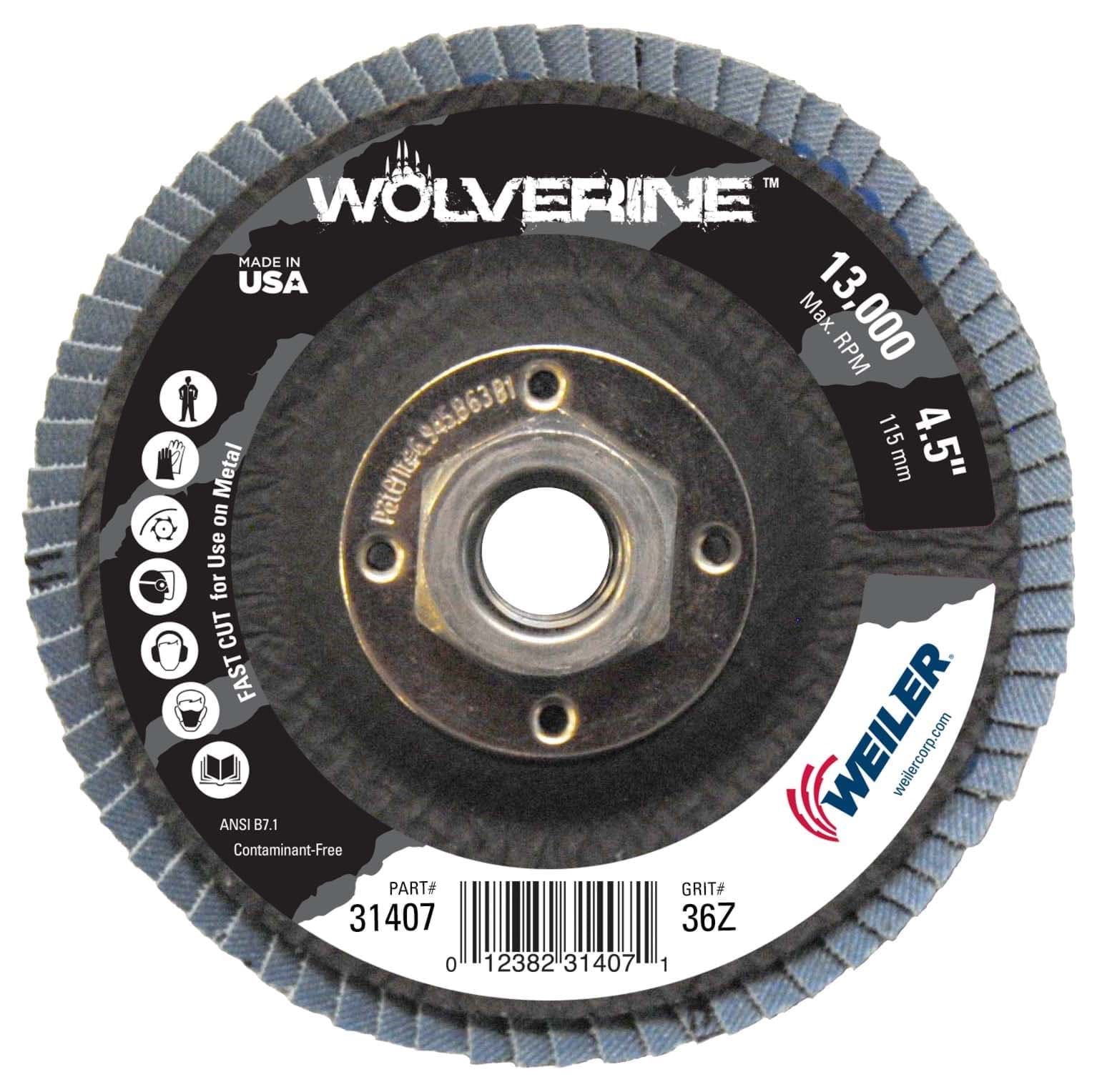 Picture of 4-1/2" Wolverine Abrasive Flap Disc, Flat (TY27), Phenolic Backing, 36Z, 5/8"-11 UNC Nut