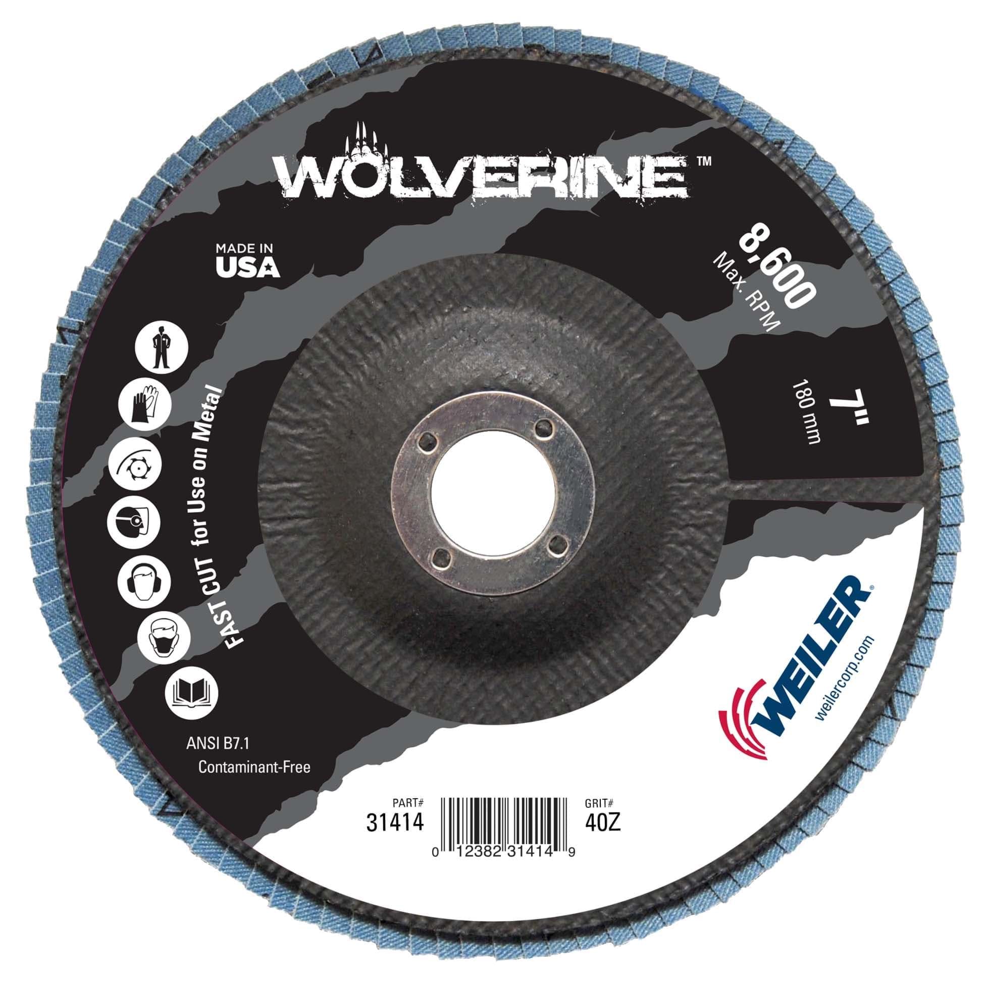 Picture of 7" Wolverine Abrasive Flap Disc, Flat (TY27), Phenolic Backing, 40Z, 7/8" Arbor Hole