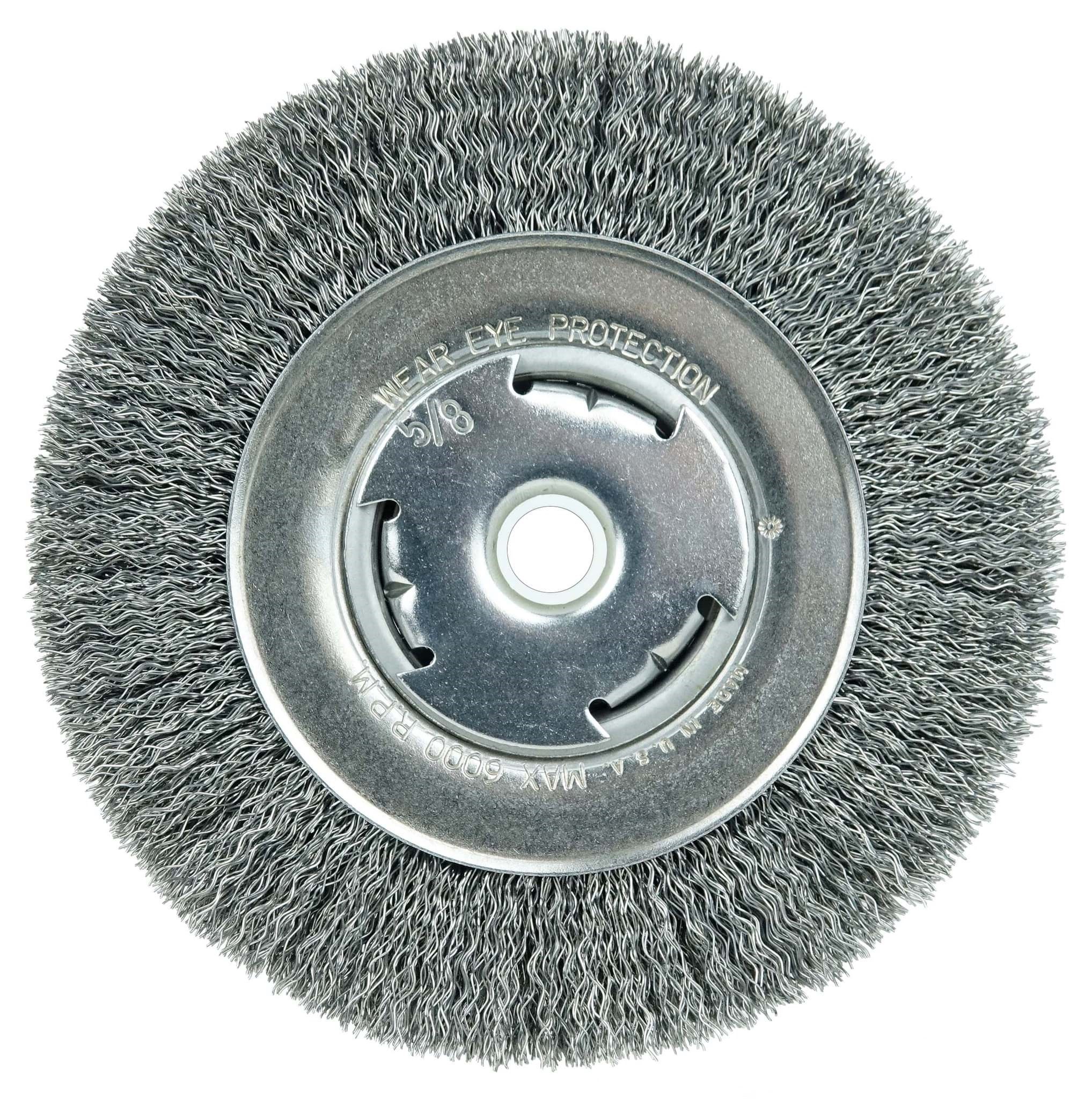 Picture of Wolverine 6" Crimped Wire Wheel, .014" Steel Fill, Wide Face, 5/8"-1/2" Arbor Hole